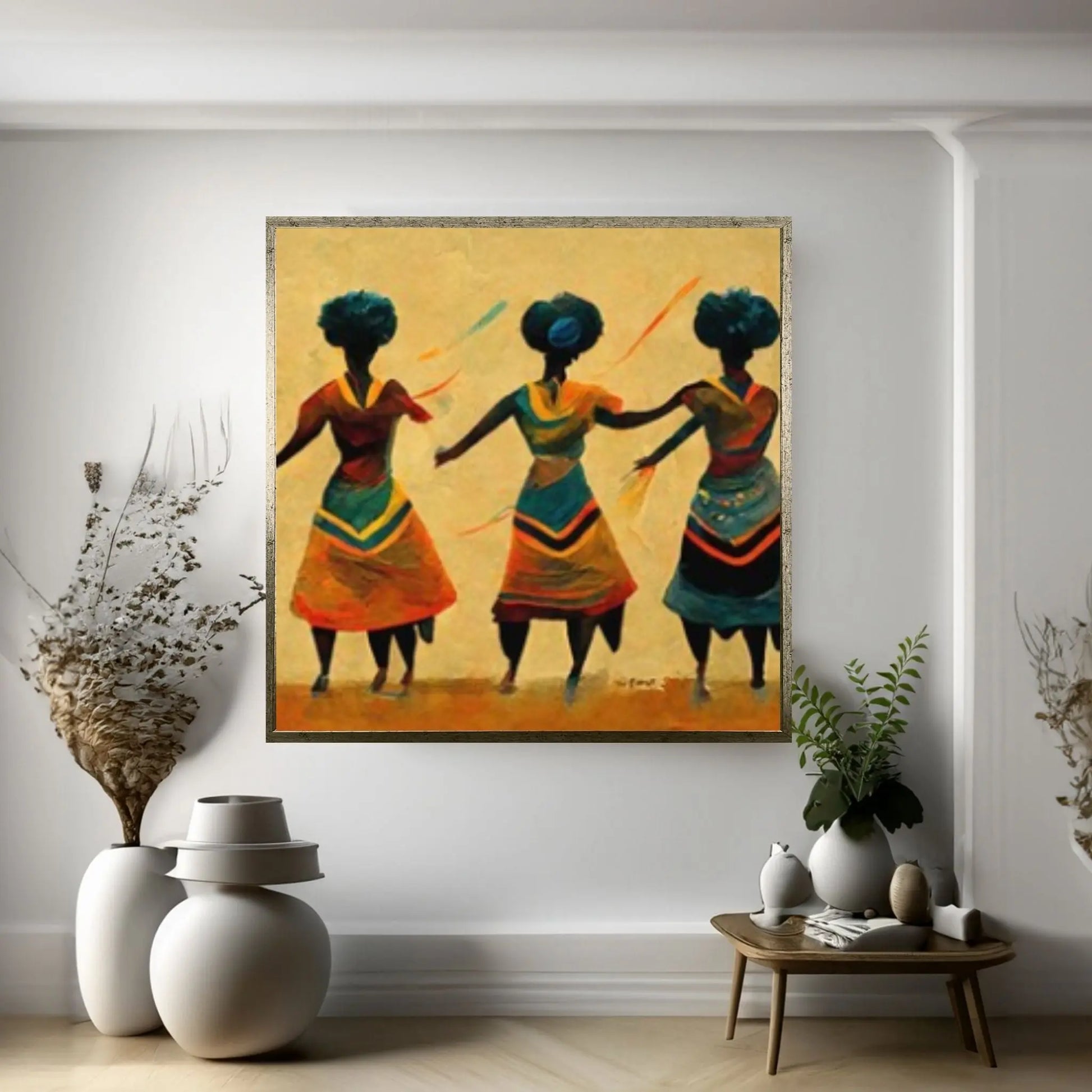 African Women Dancing, Woman Silhouette, African Woman Canvas Wall Art, Wall Art Canvas, Woman Painting - Y Canvas