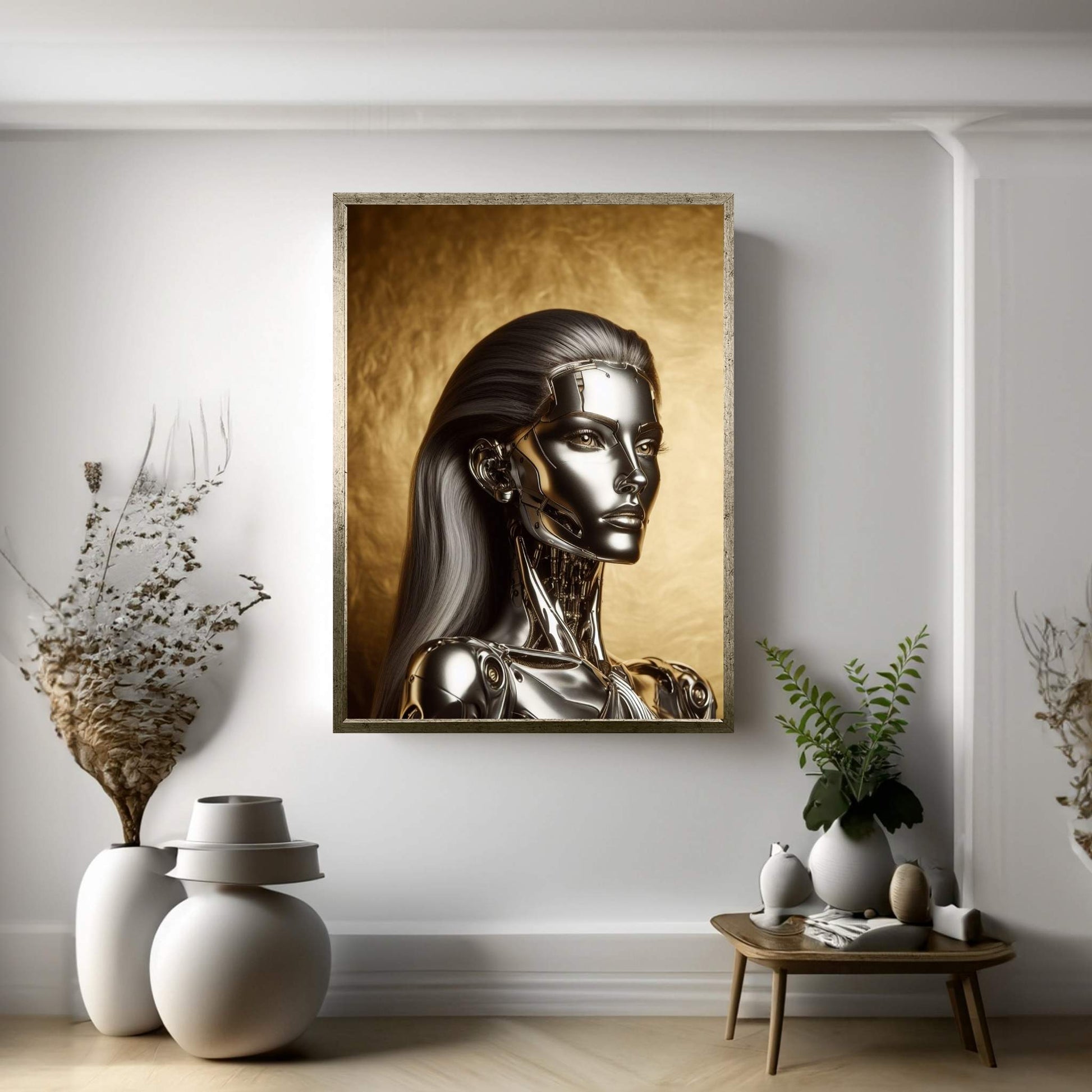 Gold Robotics Woman Canvas Wall Art - Y Canvas