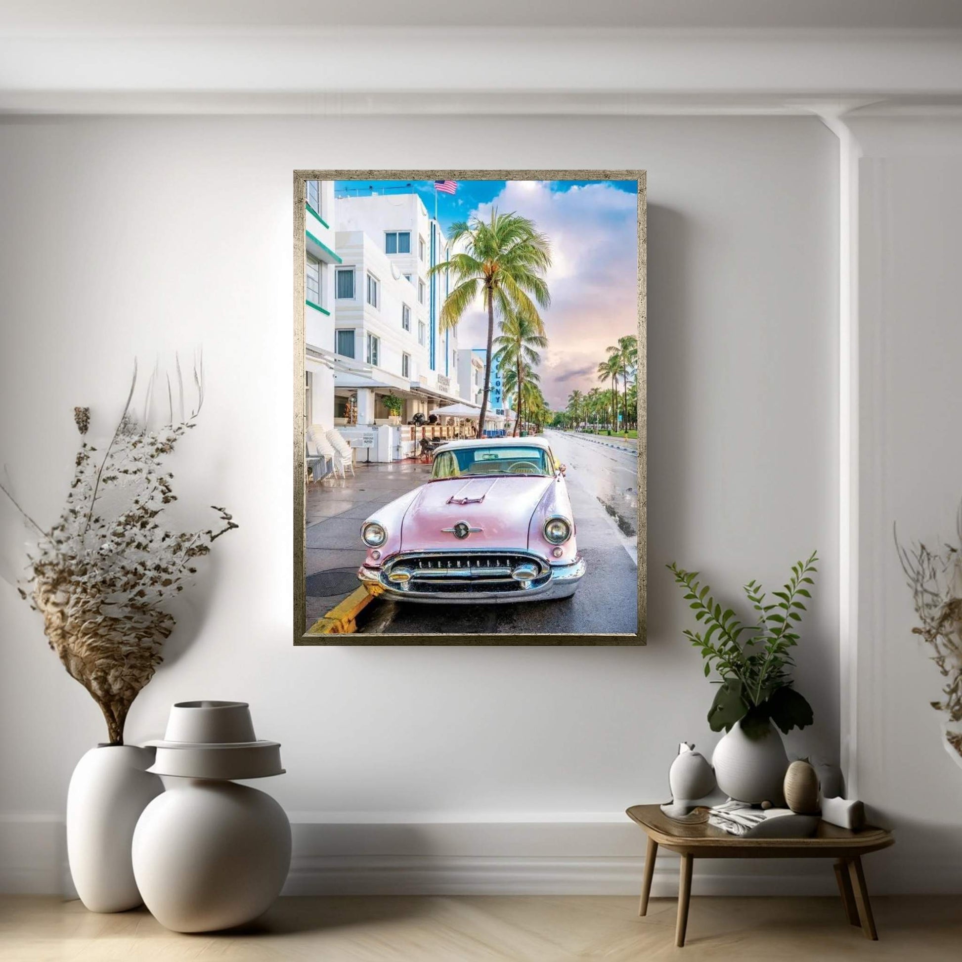 Vintage Pink Ocean Drive Canvas Wall Art - Y Canvas