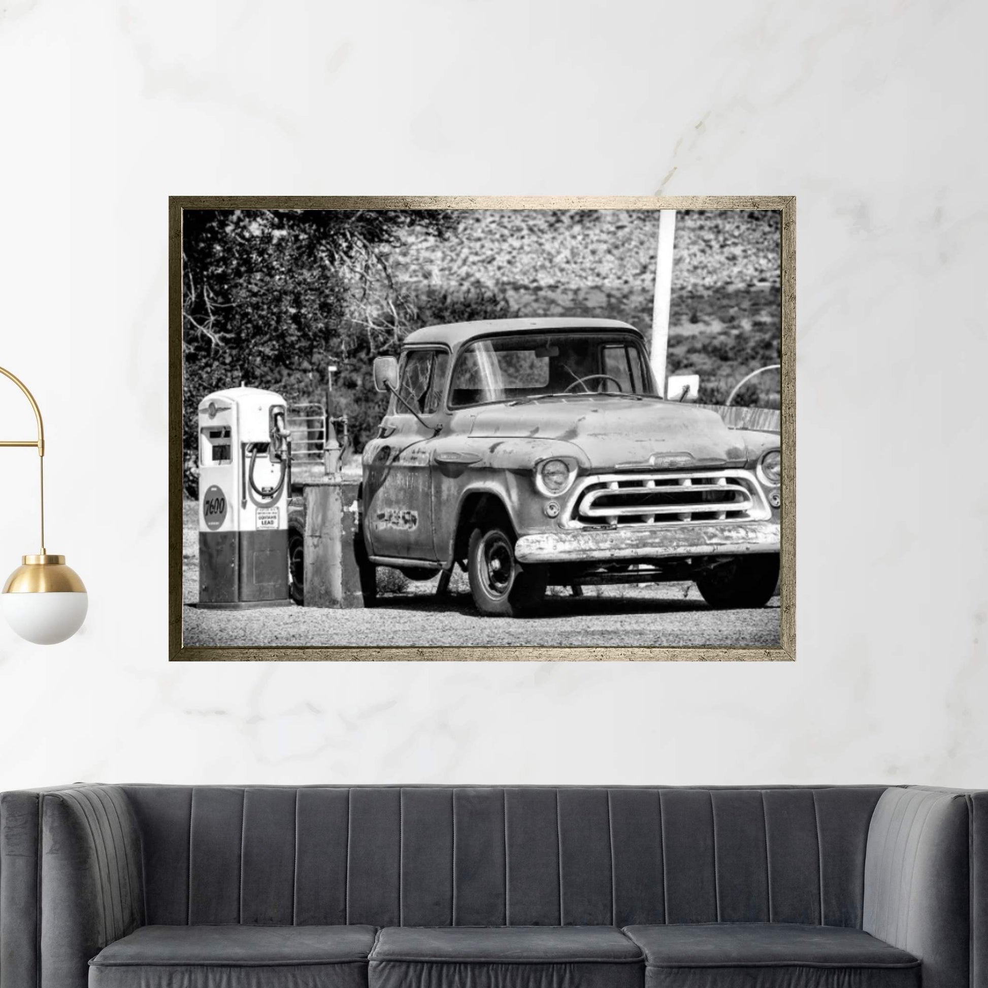 Black Arizona Series - Old Chevrolet Gas Station Canvas Wall Art - Y Canvas