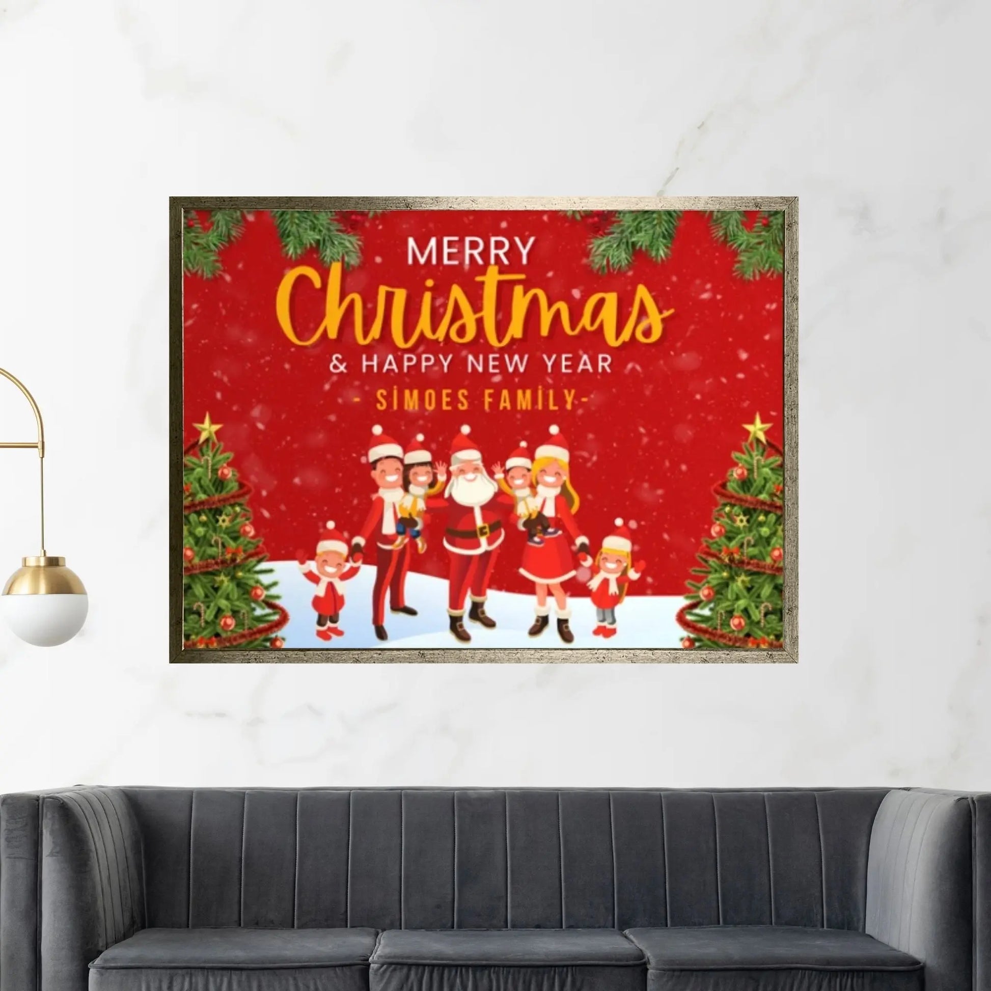 Christmas Decor Sign Personalized Custom Family Welcome Home Holiday Wall Art Canvas Print Decorations Name Sign Modern Farmhouse Wall Decor - Y Canvas