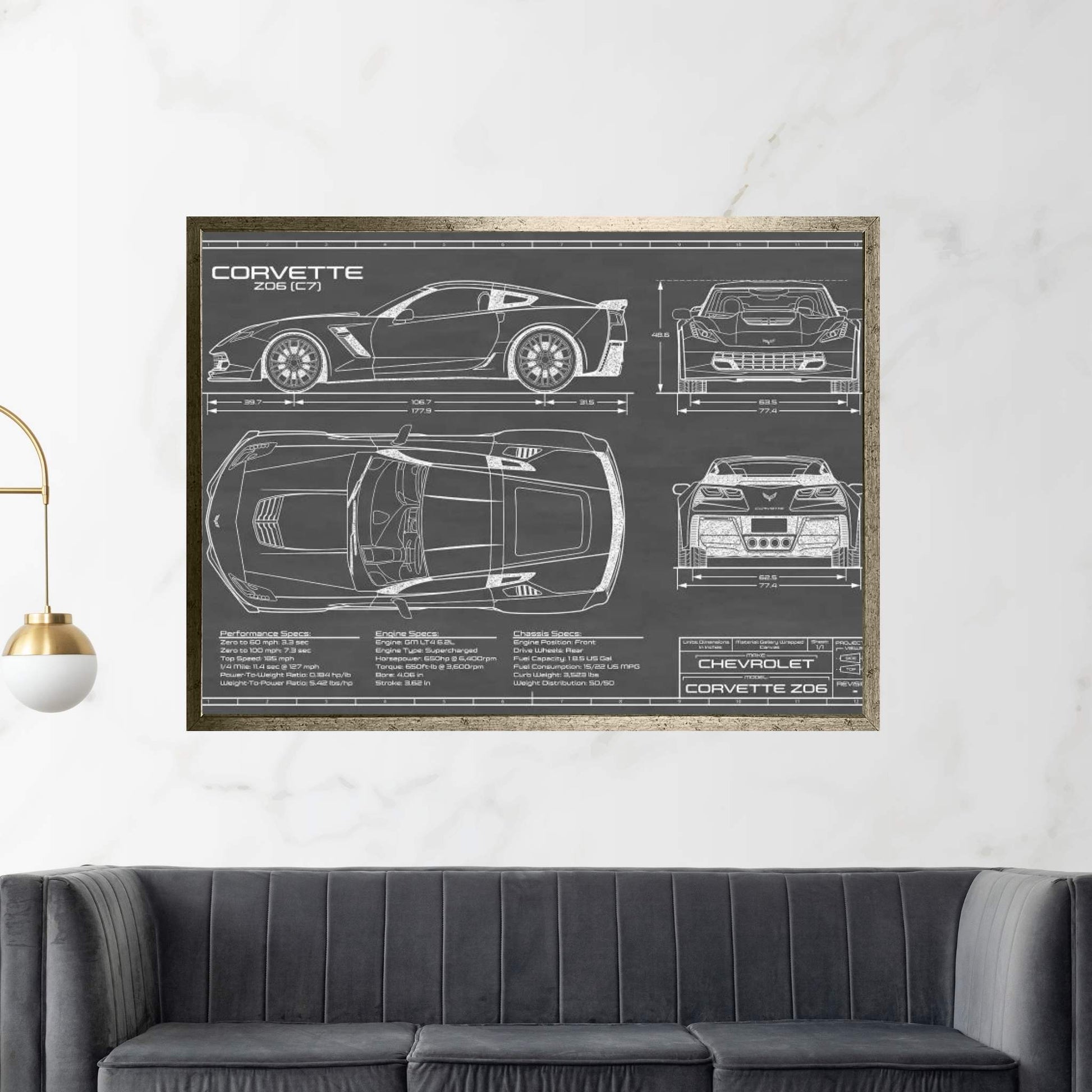 Corvette (C7) Z06 Black Canvas Wall Art - Y Canvas