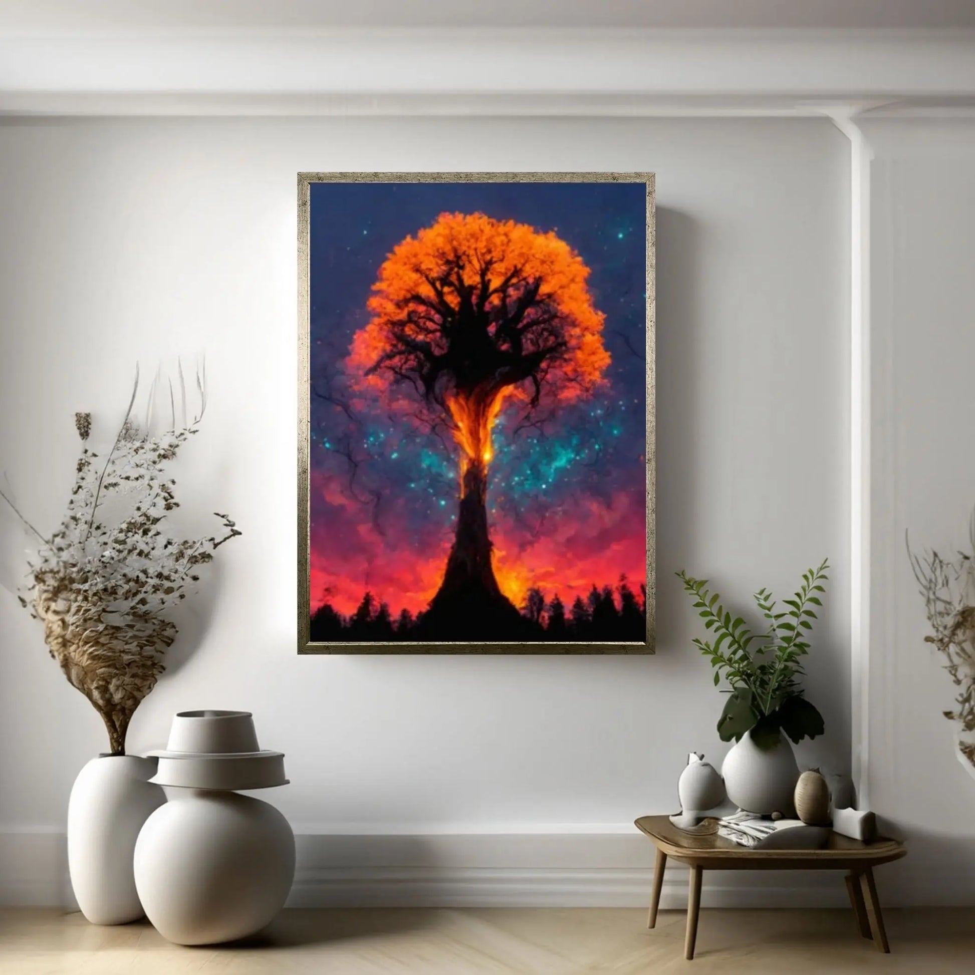 Forest Tree Canvas Wall art, Day Night Tree Forest Tree Canvas Wall Art Poster - Y Canvas