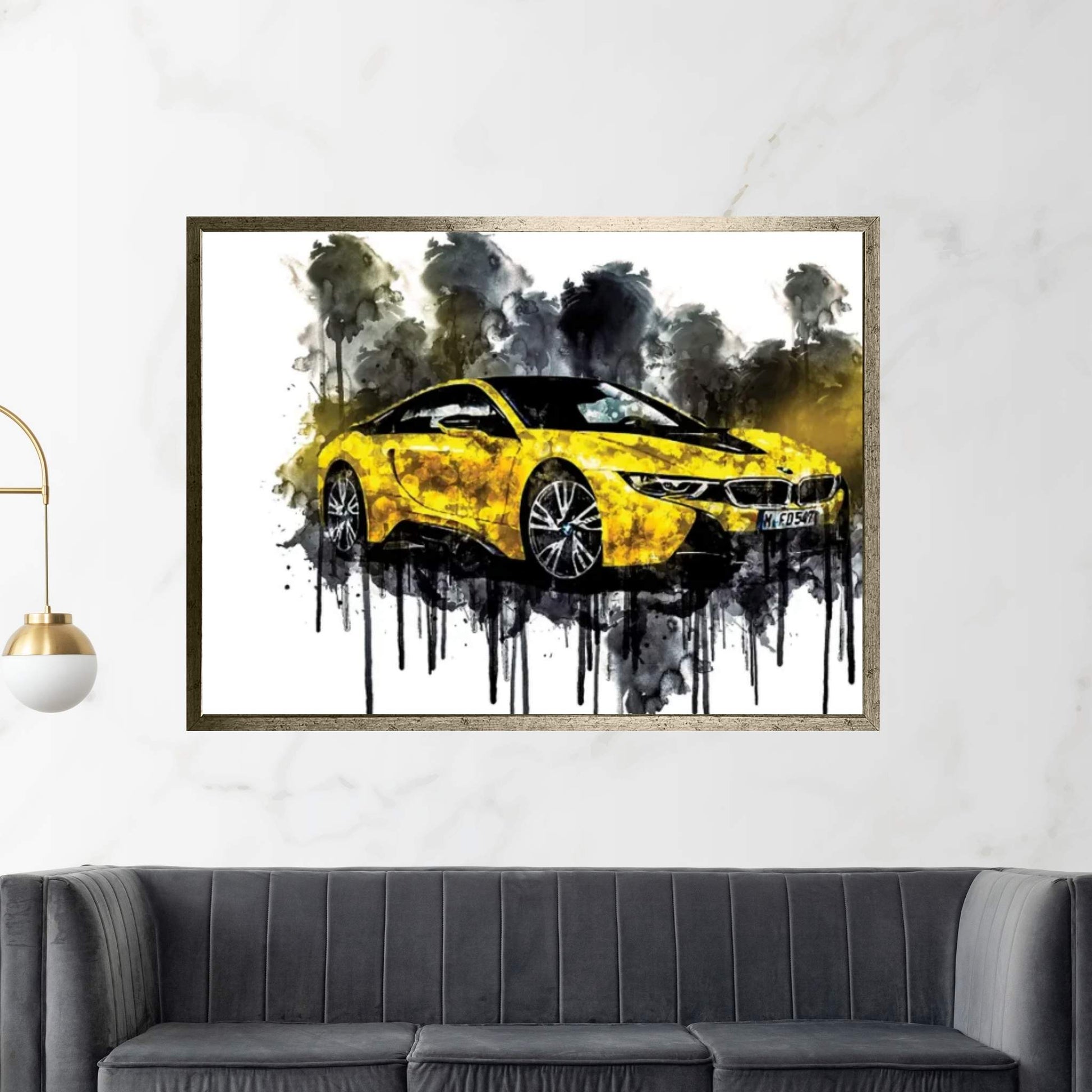 Car 2017 BMW i8 Frozen Yellow Edition Canvas Wall Art - Y Canvas