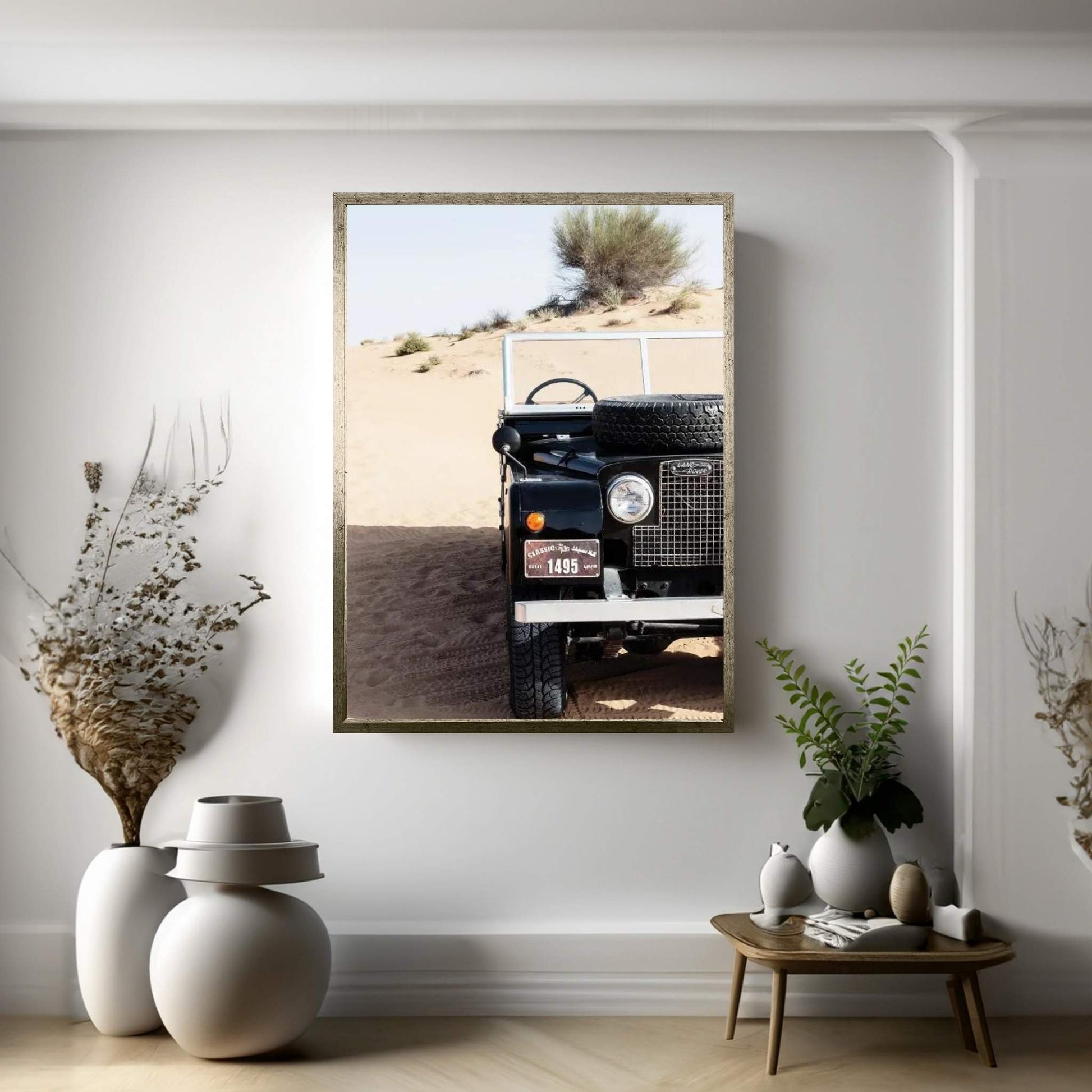 Dubai UAE - Vintage Black Land Rover Canvas Wall Art - Y Canvas