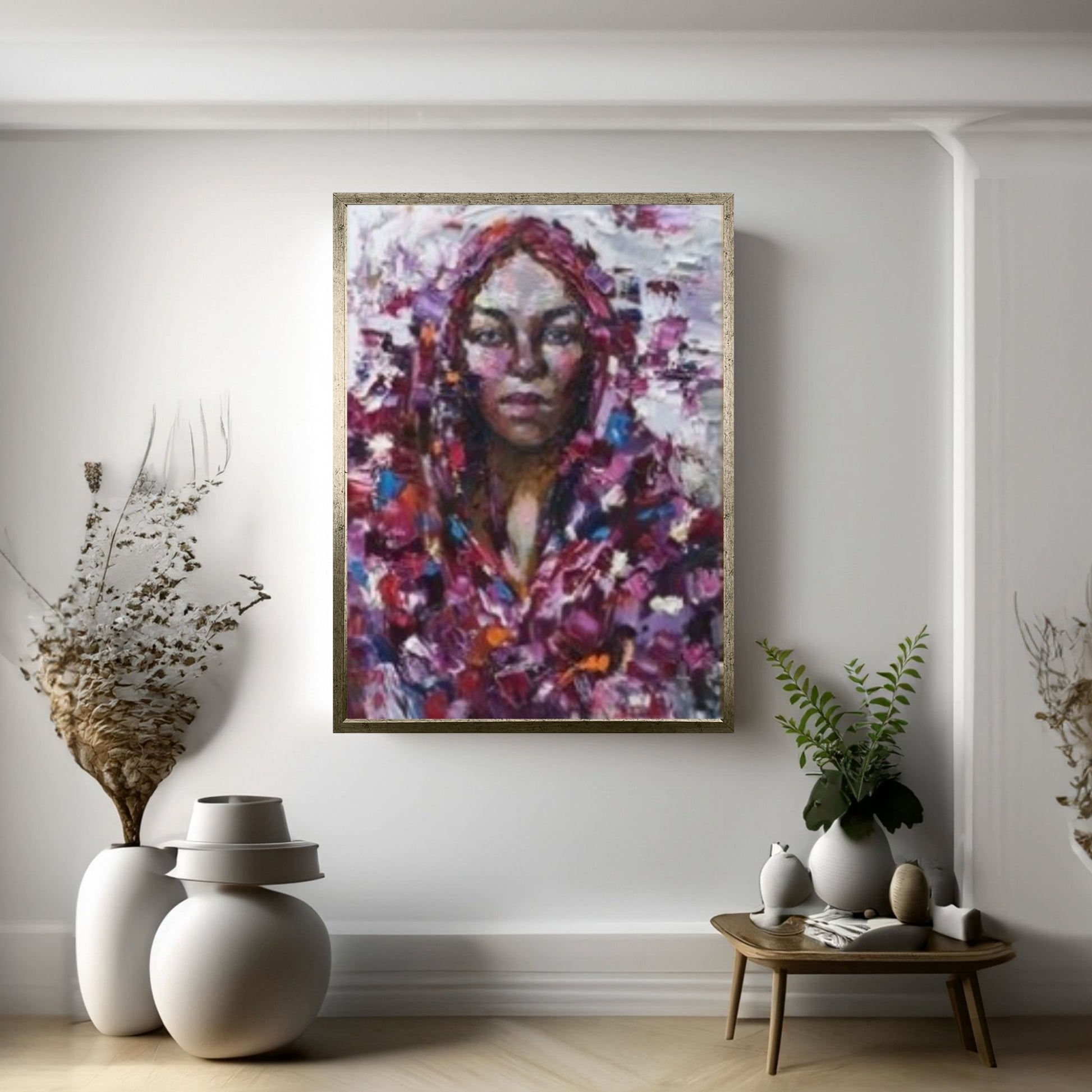 Black Woman Portrait, Oil Effect, Afro Art, African Woman Makeup Wall Art - Y Canvas