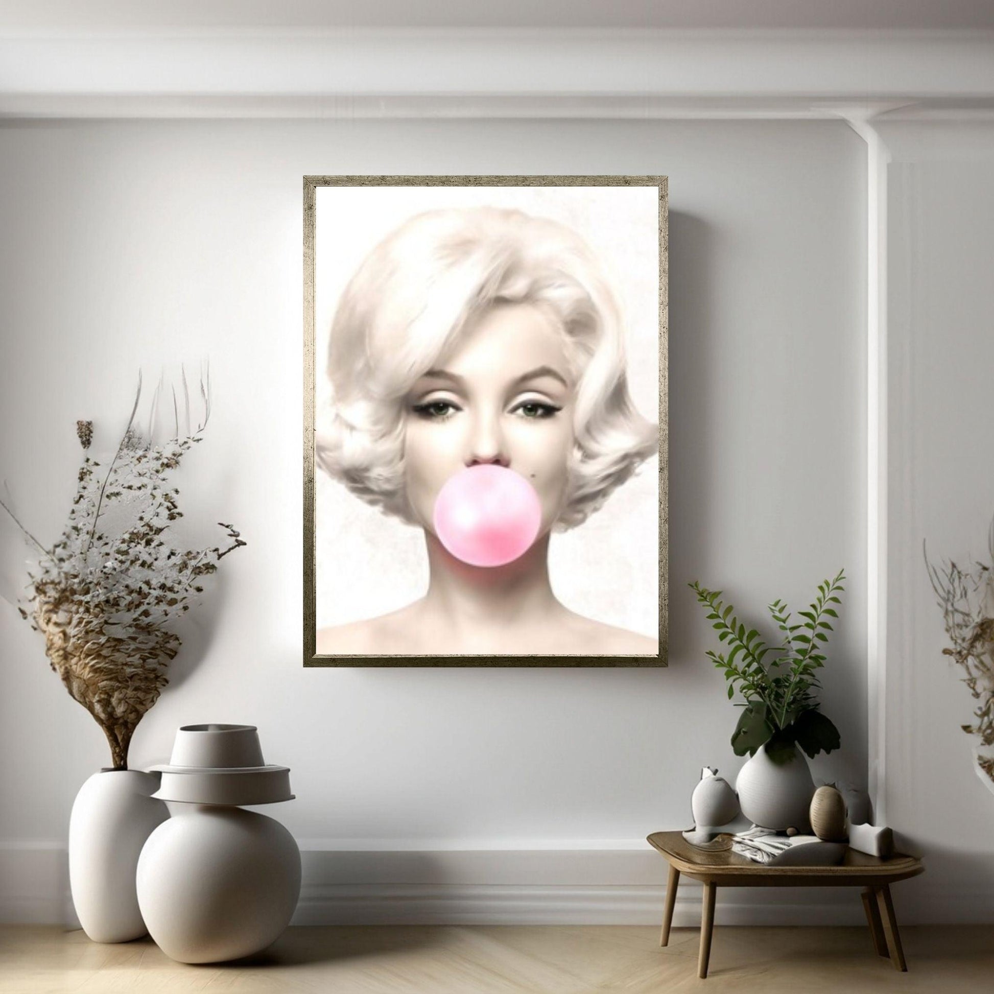 Marilyn Monroe Wall Art Canvas / Monroe Pink Bubble Gum Art Poster Canvas Wall Art - Y Canvas