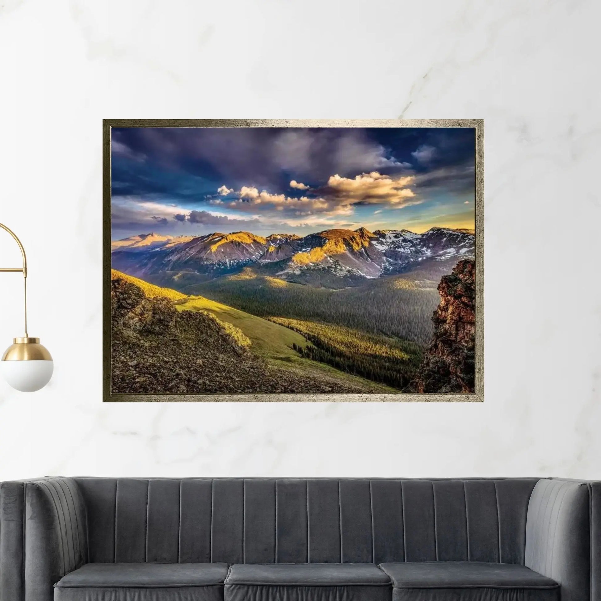 USA, Colorado, Rocky Mountain National Park. Mountain and valley landscape at sunset Canvas Wall Art - Y Canvas