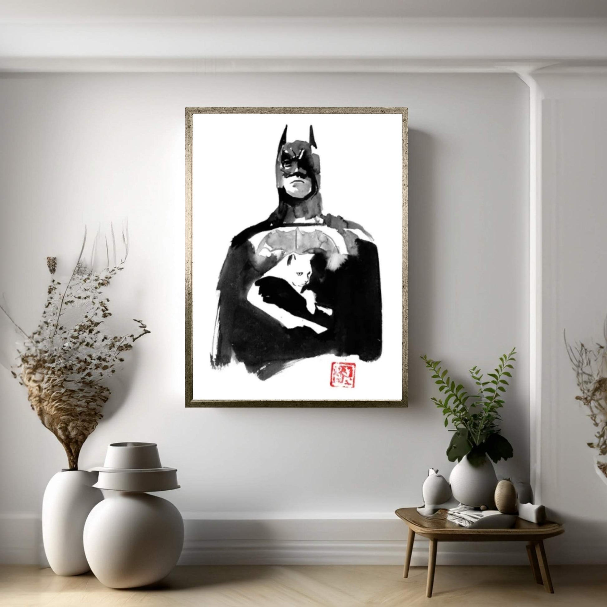 Batman With His Cat Canvas Wall Art - Y Canvas