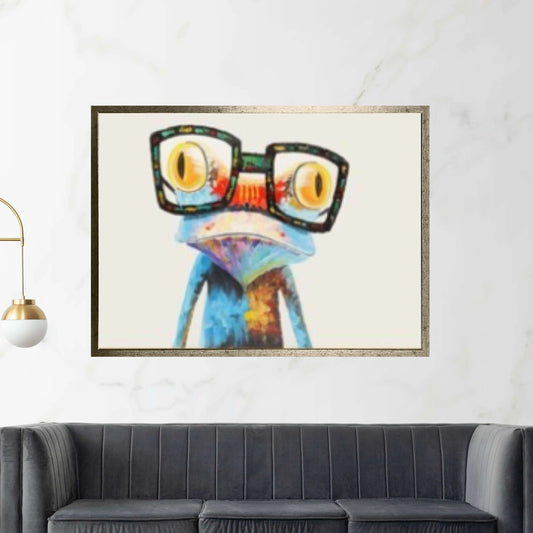 Frog Painting Pop Art Animal Acrylic Paintings On Canvas Original Modern, Knife Texture Framed - Y Canvas