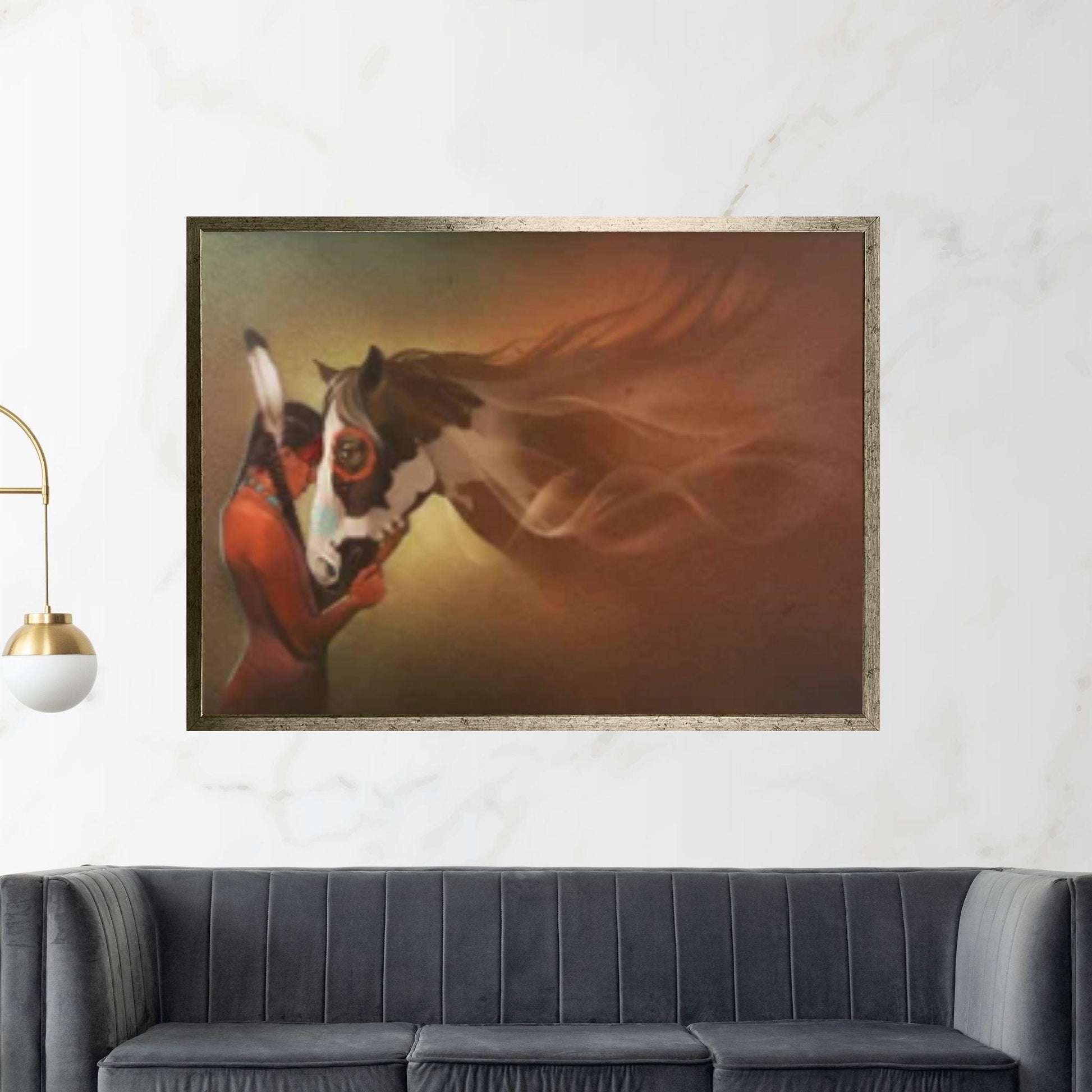 Indian Art Native American Girl and Horse Love Canvas Wall Art, Indian Decor Decorative Wall Art - Y Canvas