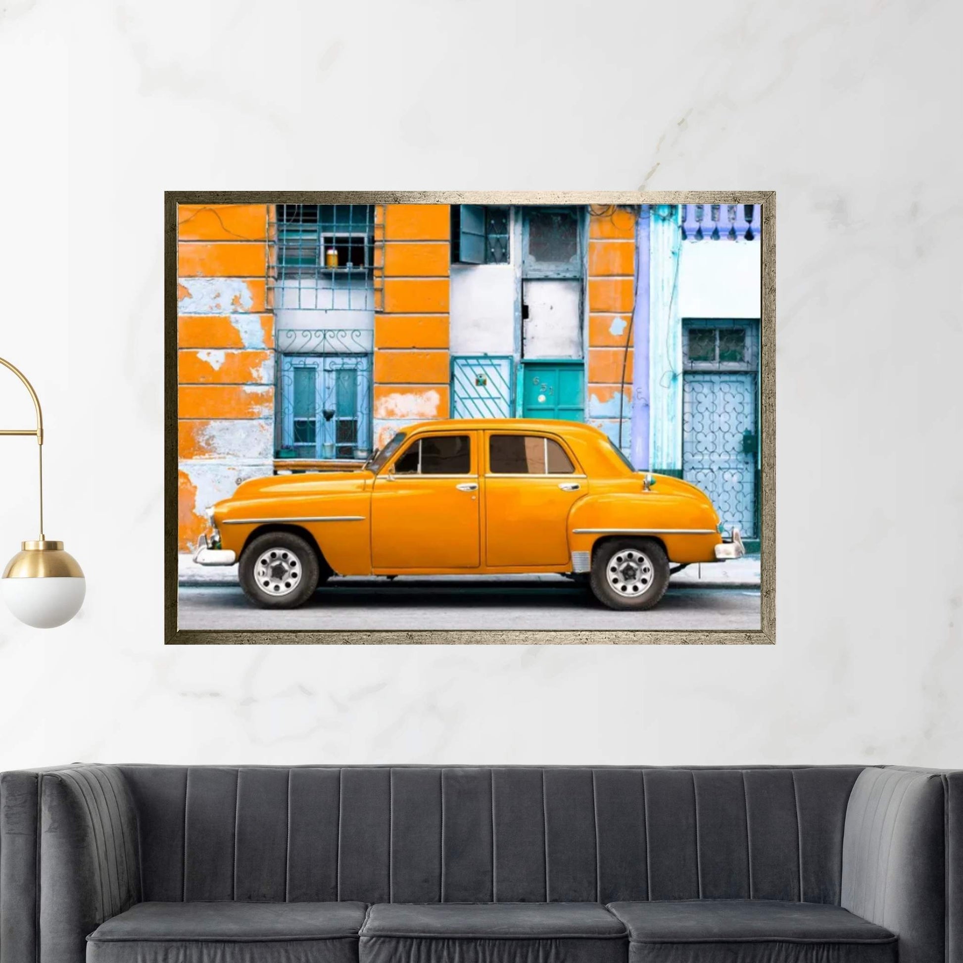 Orange Classic American Car Canvas Wall Art - Y Canvas