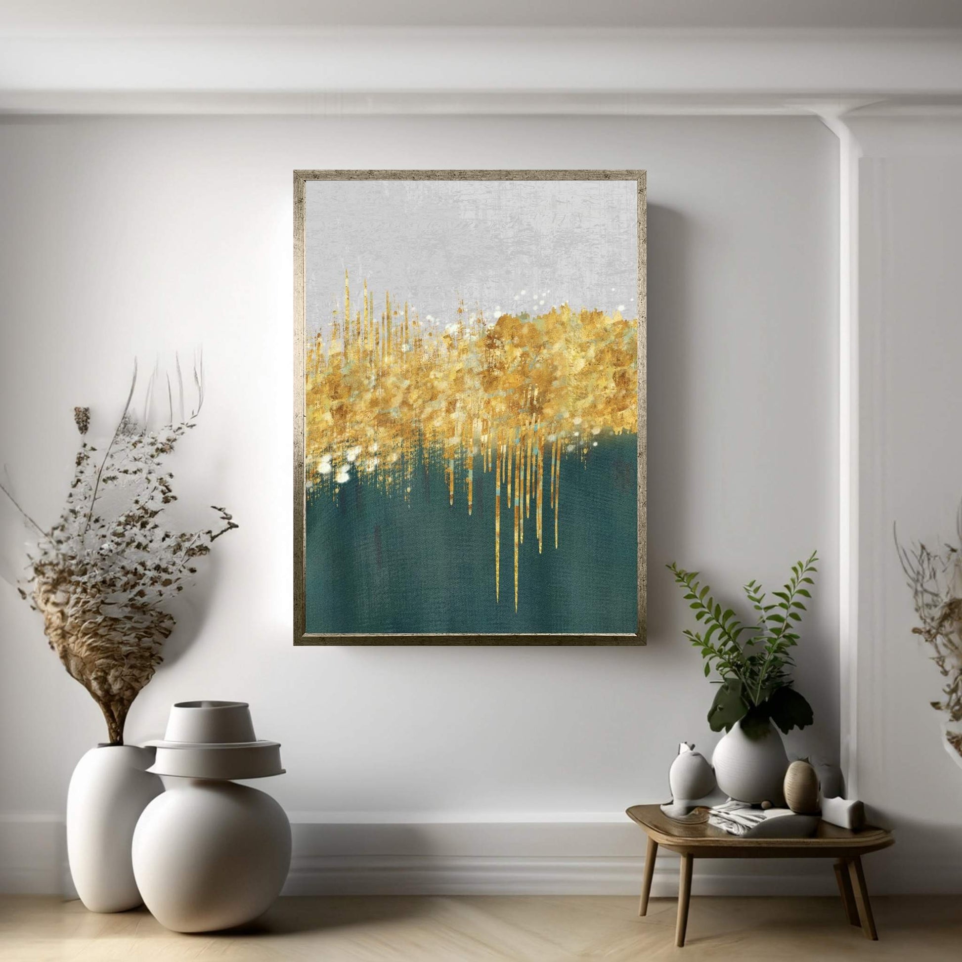 Modern Abstract Green Gold White Canvas Wall Art - Y Canvas