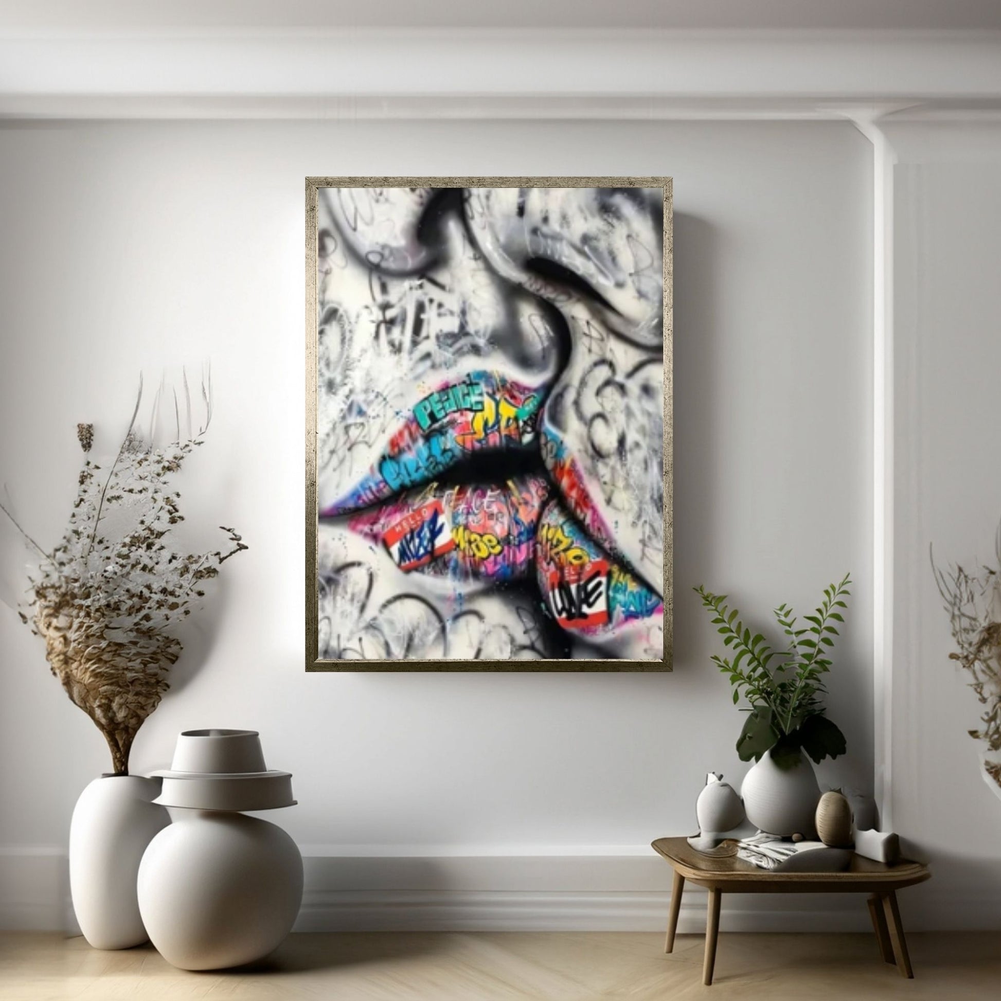 Kiss Graffiti Painting, Love Wall Decoration, Graffiti Wall Art, Romantic Couple - Y Canvas