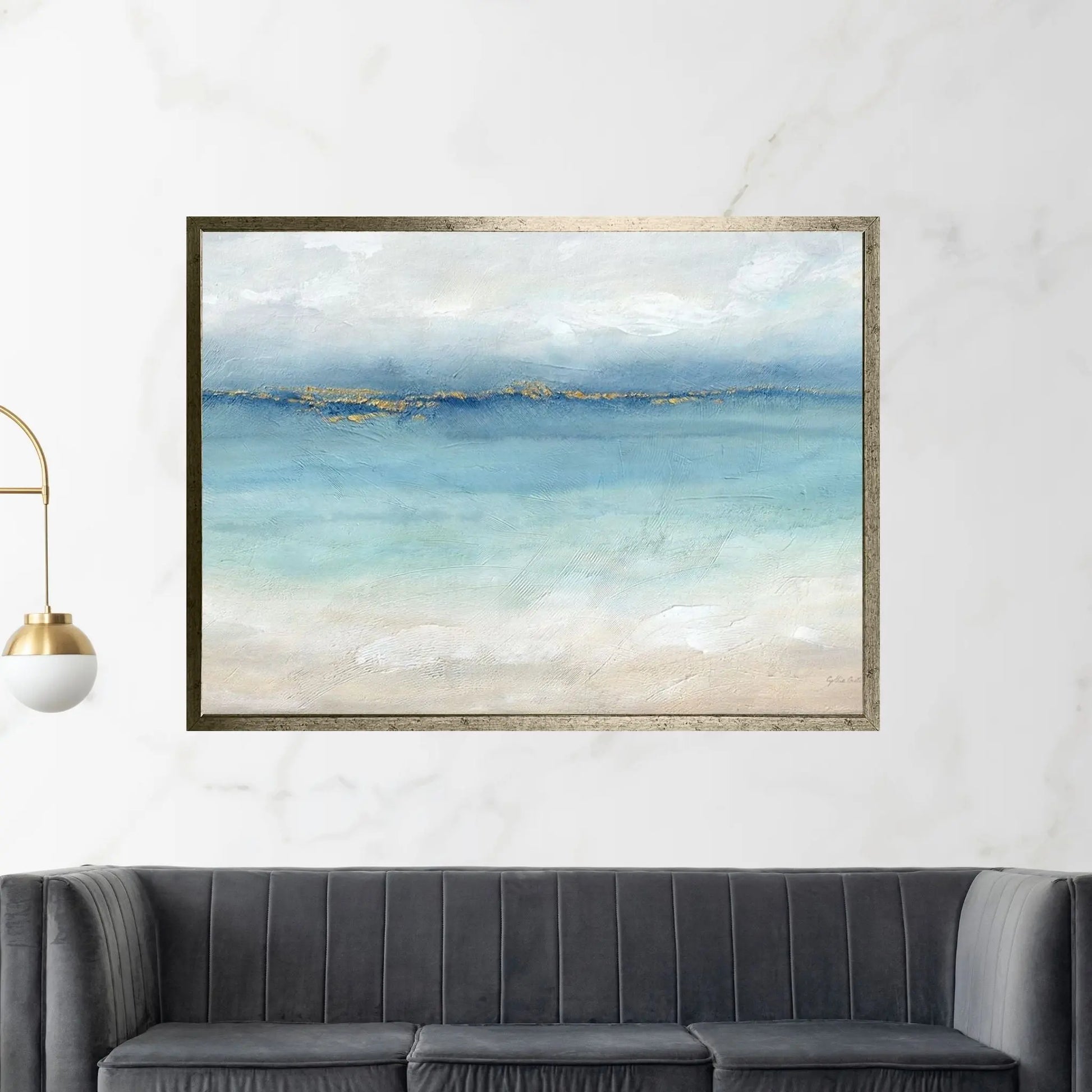 Serene Sea Grey Gold Landscape Canvas Wall Art - Y Canvas