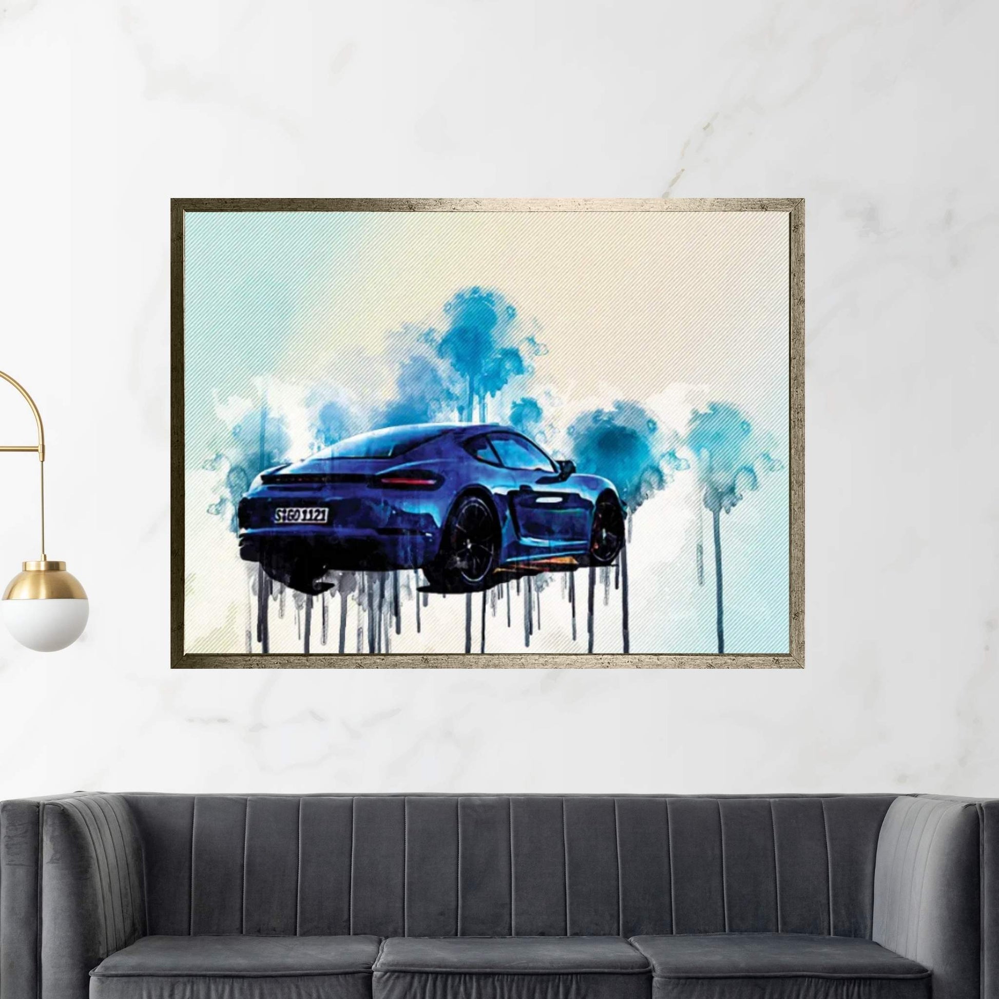 Porsche 718 Cayman Gts 2019 Rear View New Blue 718 Cayman Sports German Sports Cars Canvas Wall Art - Y Canvas