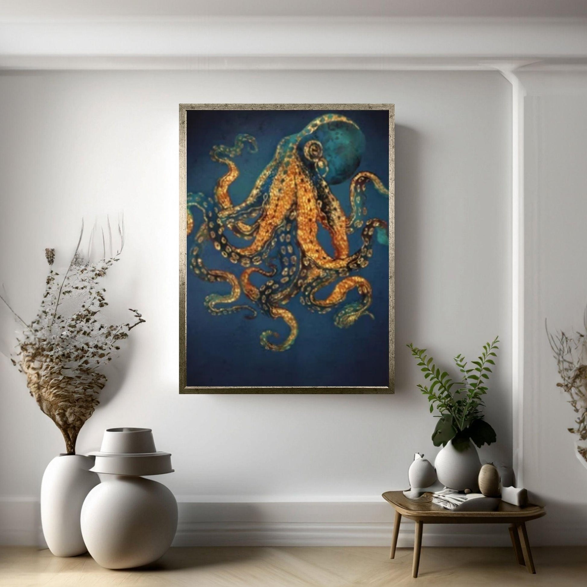 Octopus Wall ArtAnimal Decor, Animal Wall Art, Sea Octopus Oil Painting Poster Wall Art - Y Canvas