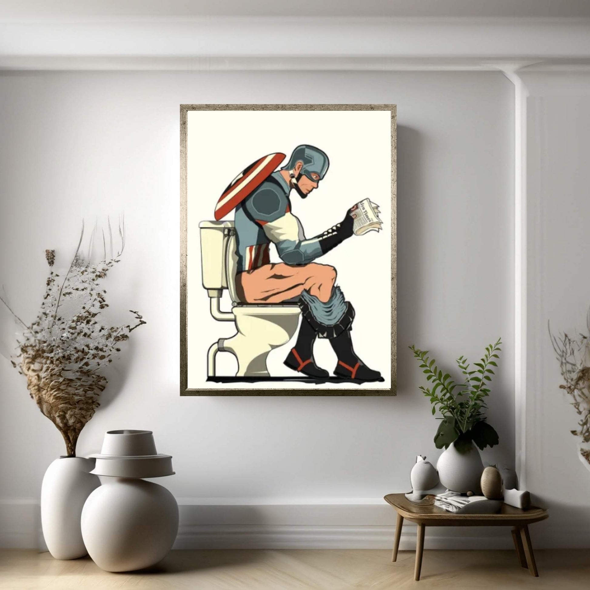 Captain America On The Toilet Canvas Wall Art - Y Canvas