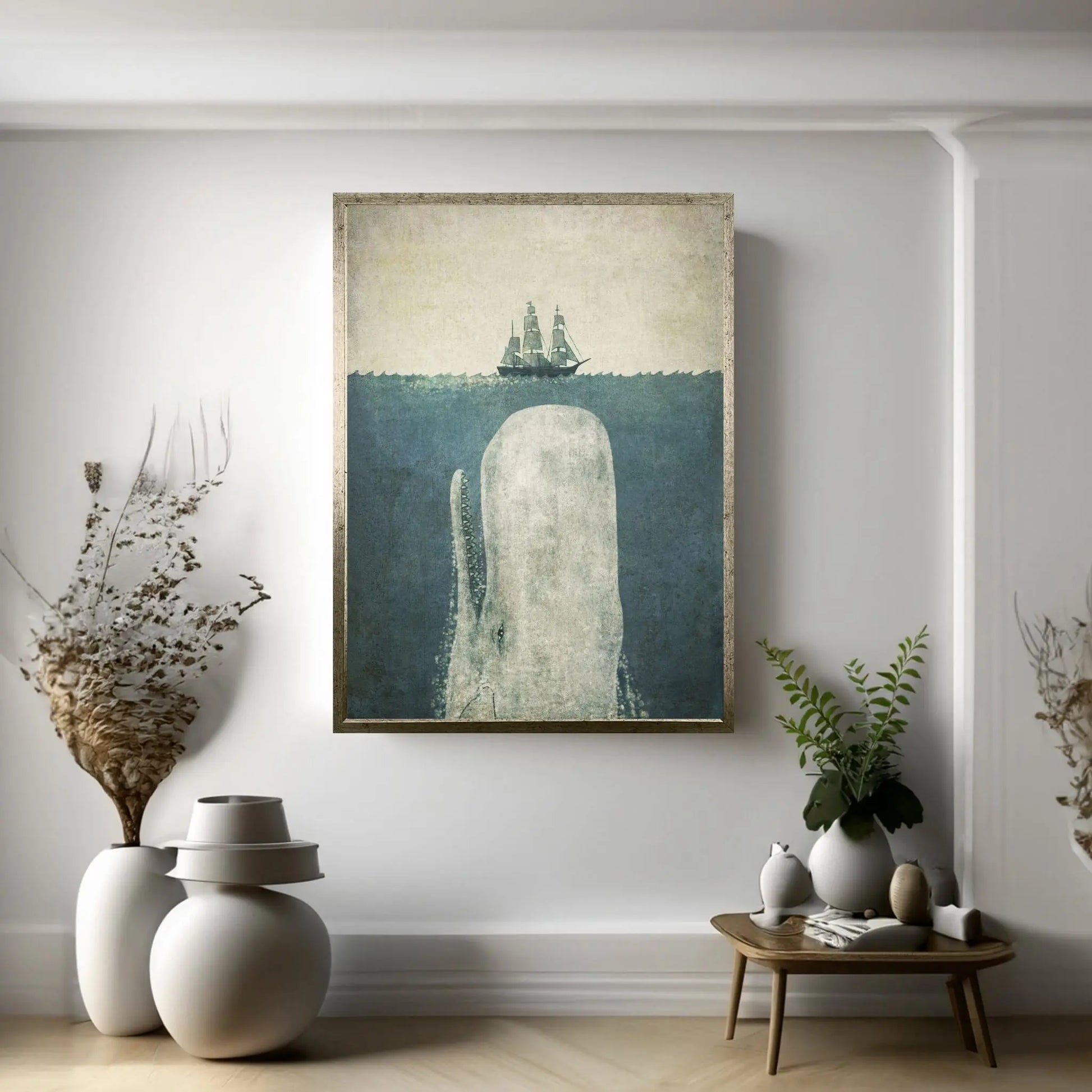 White Whale Canvas Wall Art - Y Canvas