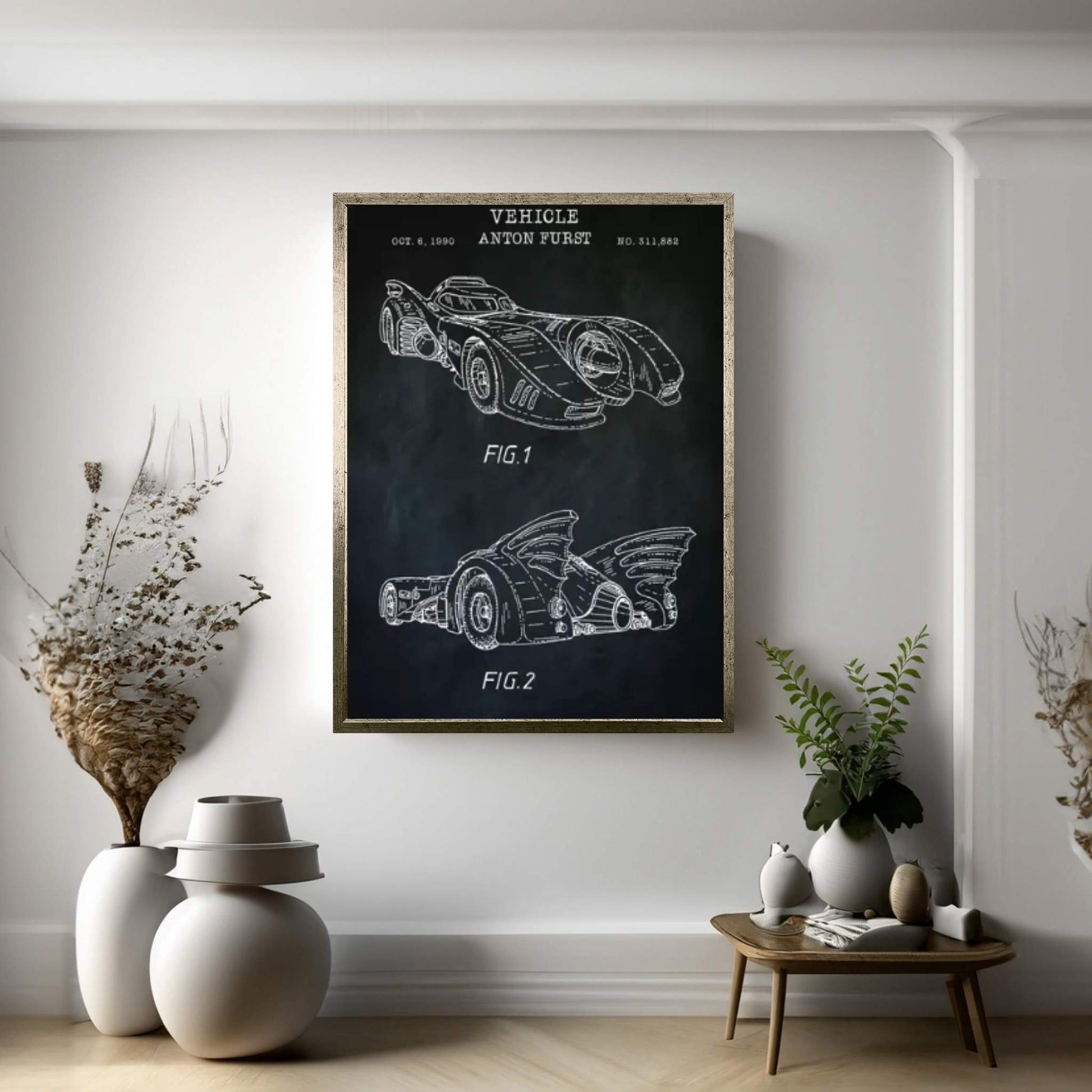 Batmobile, Black Canvas Wall Art - Y Canvas