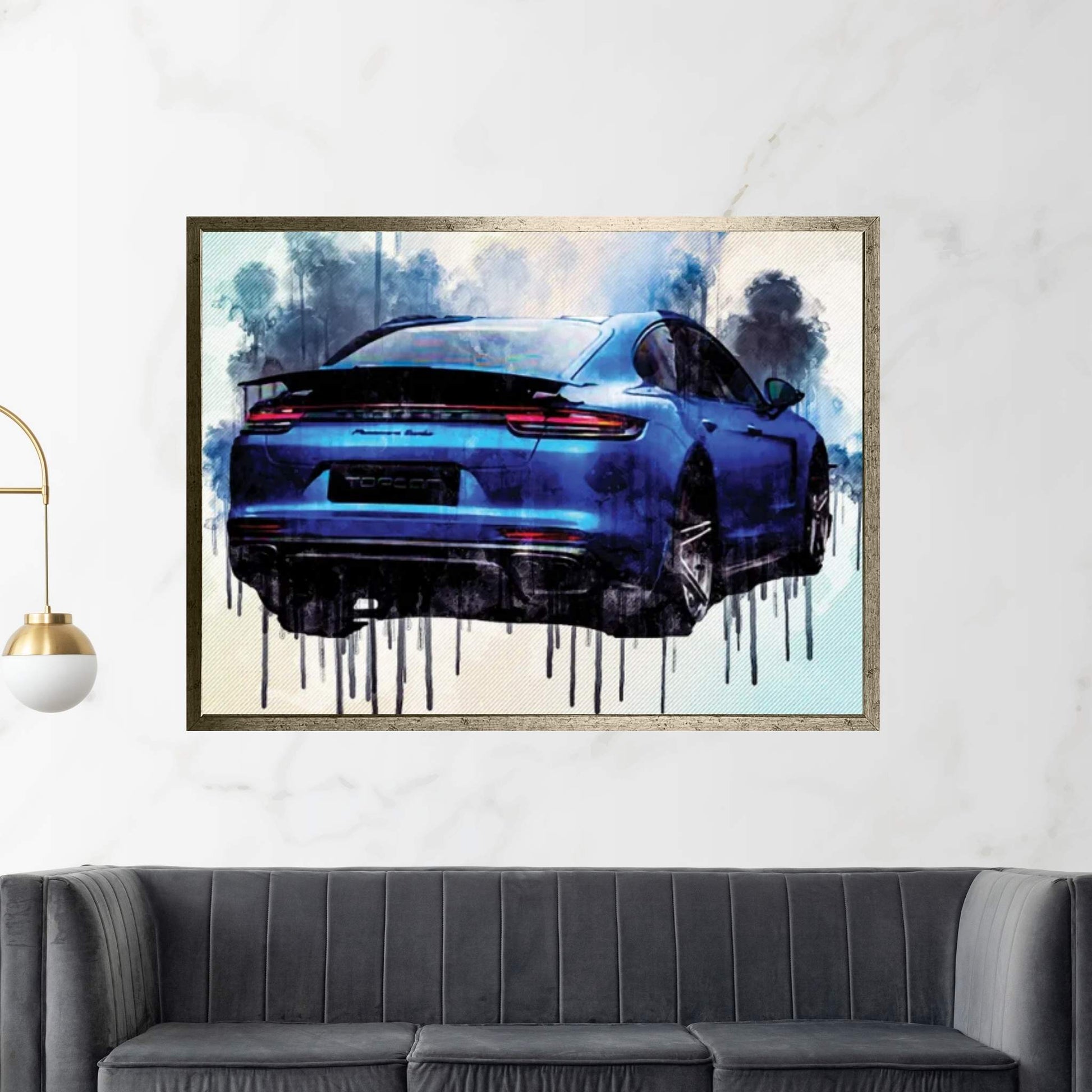 Porsche Panamera Turbo 2018 Exterior Rear View Blue Matte Panamera Sports Canvas Wall Art - Y Canvas