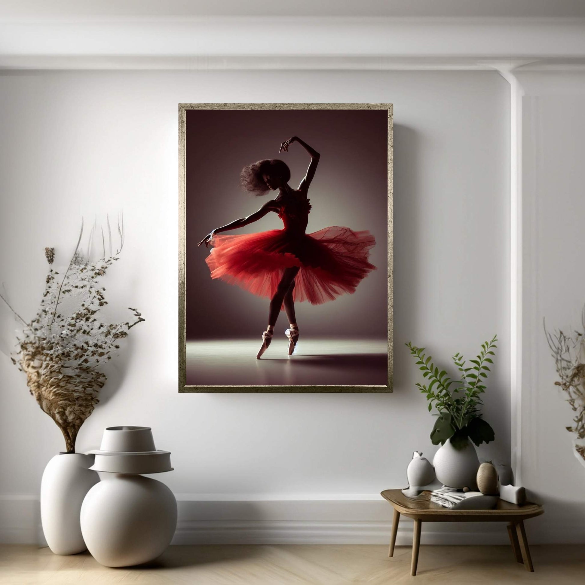 African Black Woman Ballerina in Red Dress Canvas Wall Art Home Decor - Y Canvas