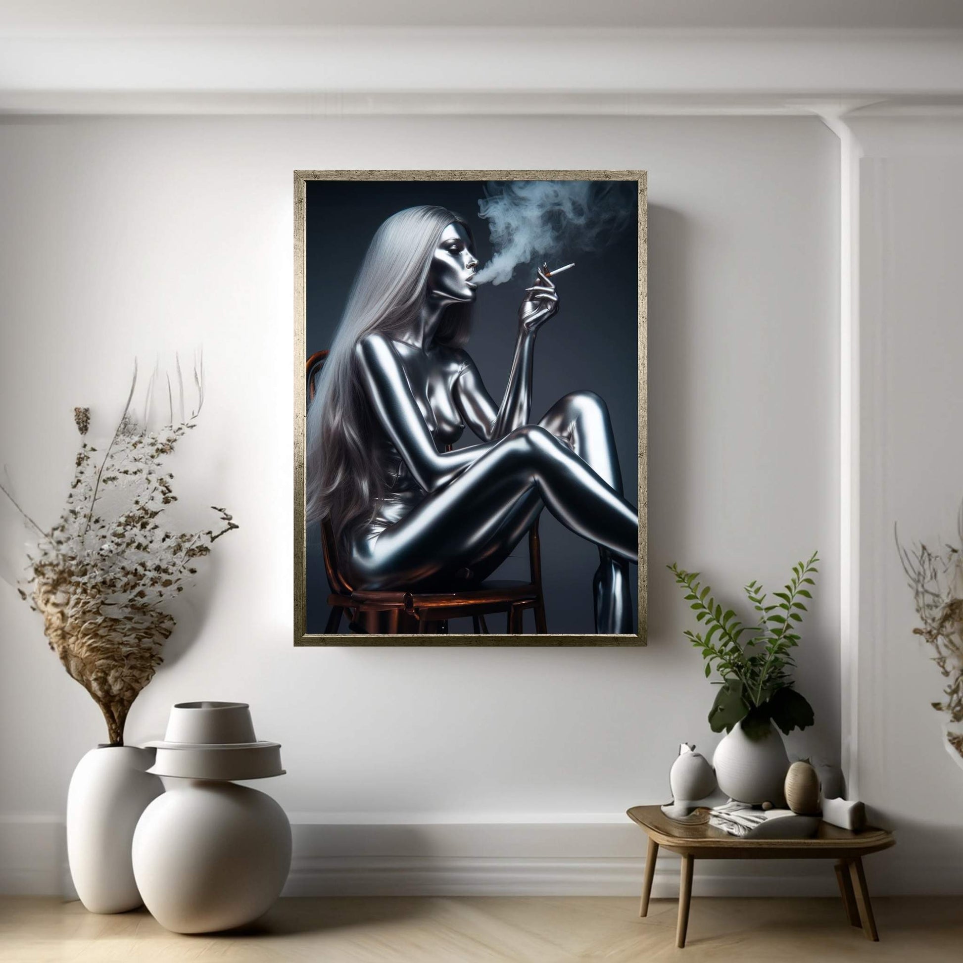 Metalic Robotics Smoke Woman Canvas Wall Art - Y Canvas