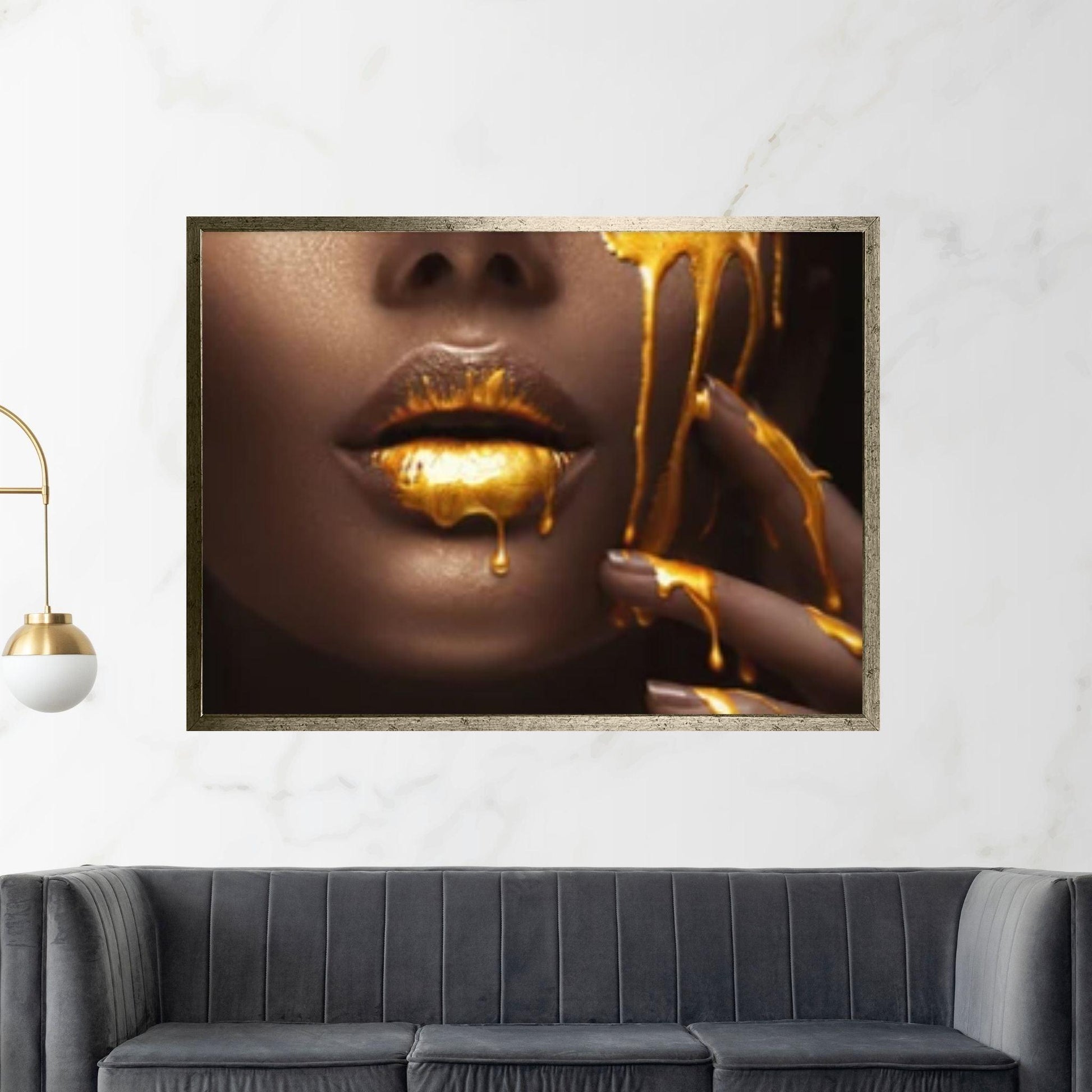 African American art, Black Woman print, African Wall Art, Fashion African Woman Gold Lips canvas - Y Canvas