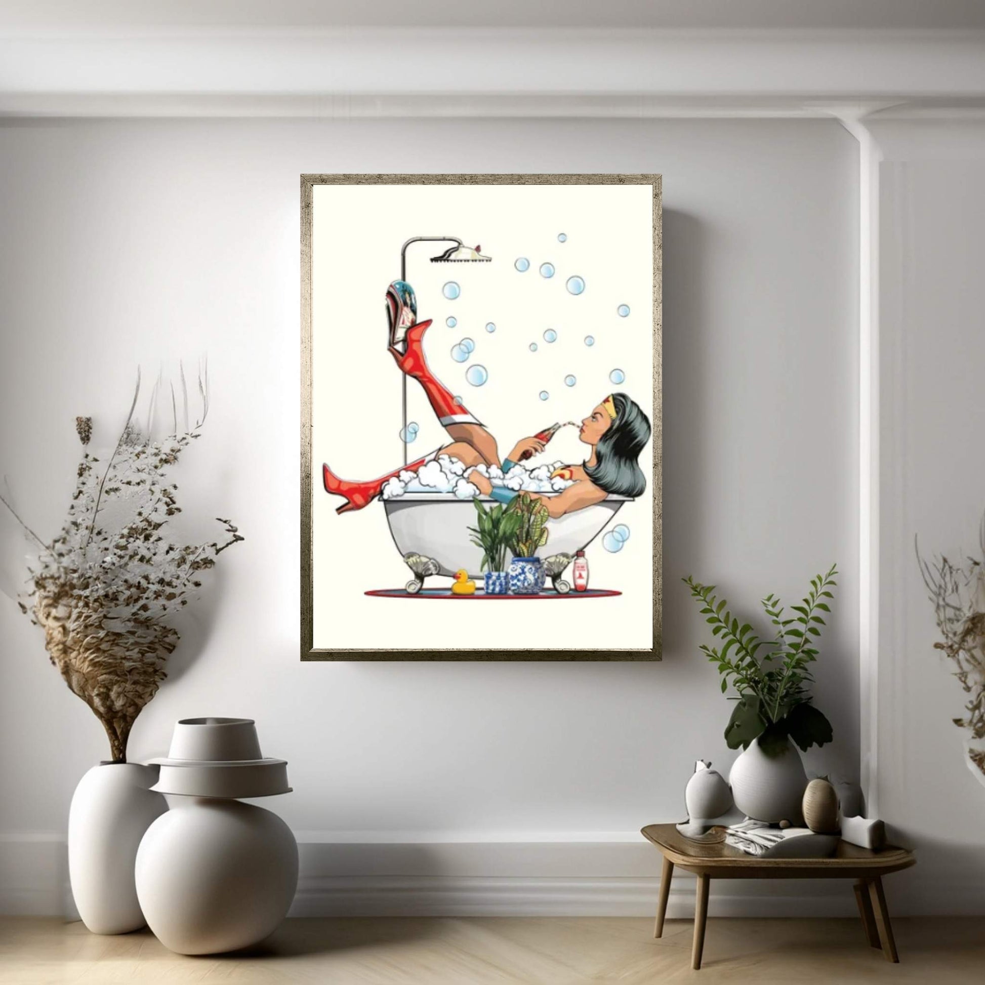 Wonder Woman In The Bath Canvas Wall Art - Y Canvas