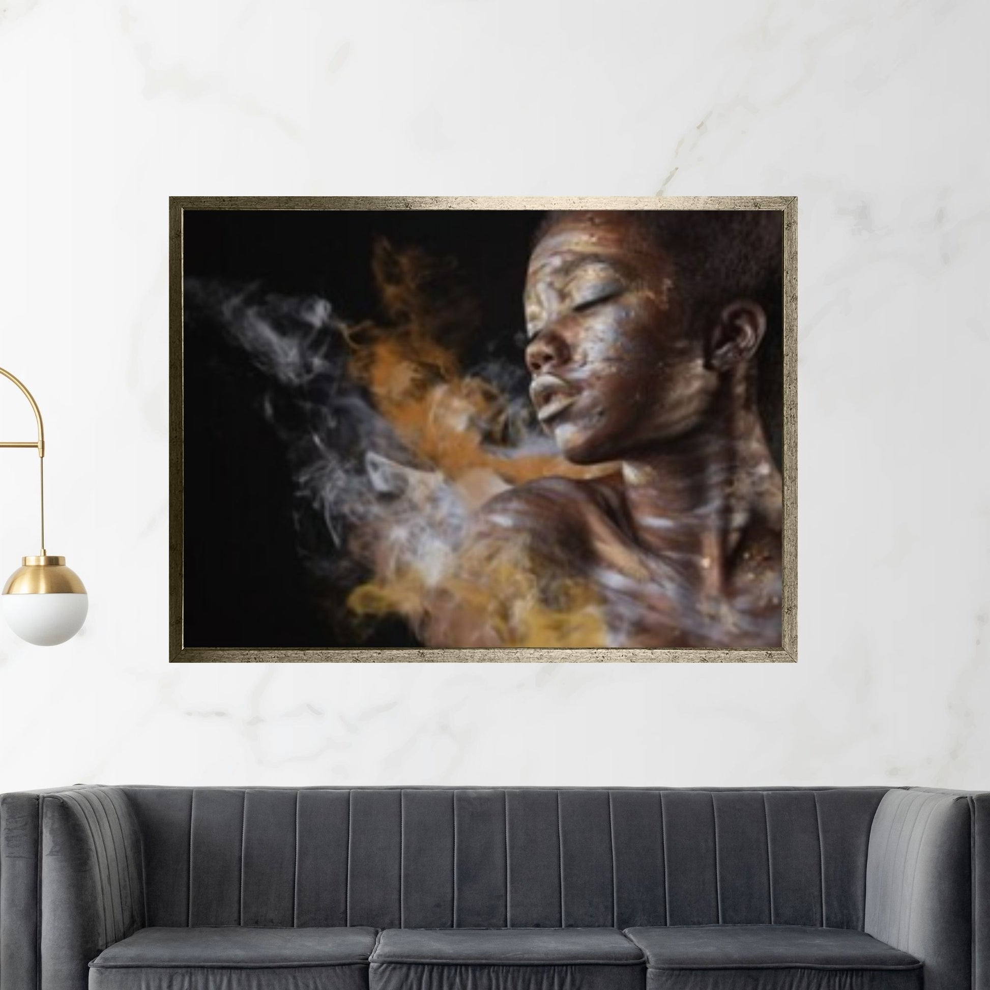 African Art Wall Decor, African Woman Makeup Wall Art, Abstract Canvas Art, Modern Gold Lips Wall Art - Y Canvas