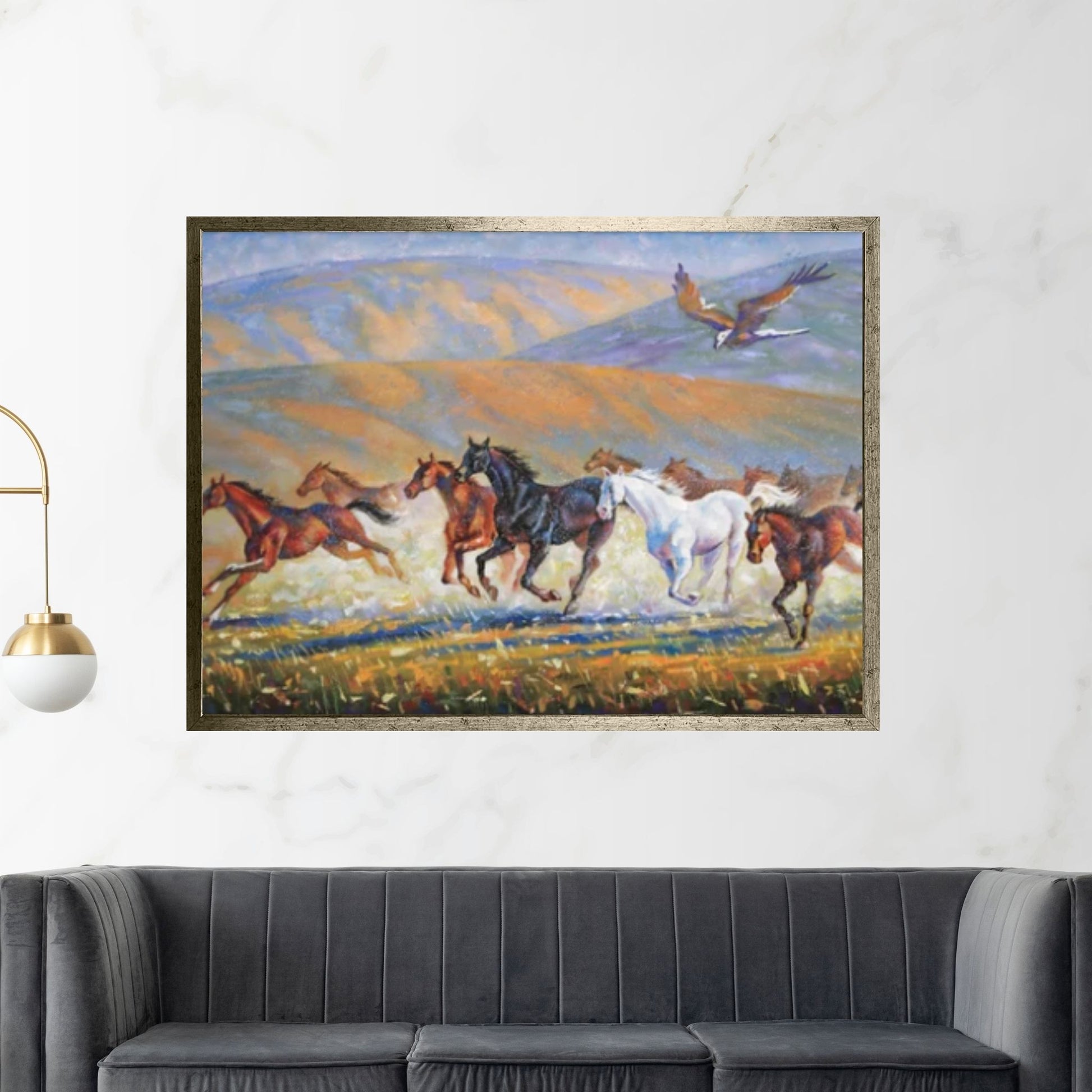 Large Running Horses Canvas Wall Art Print, Horse Poster - Y Canvas