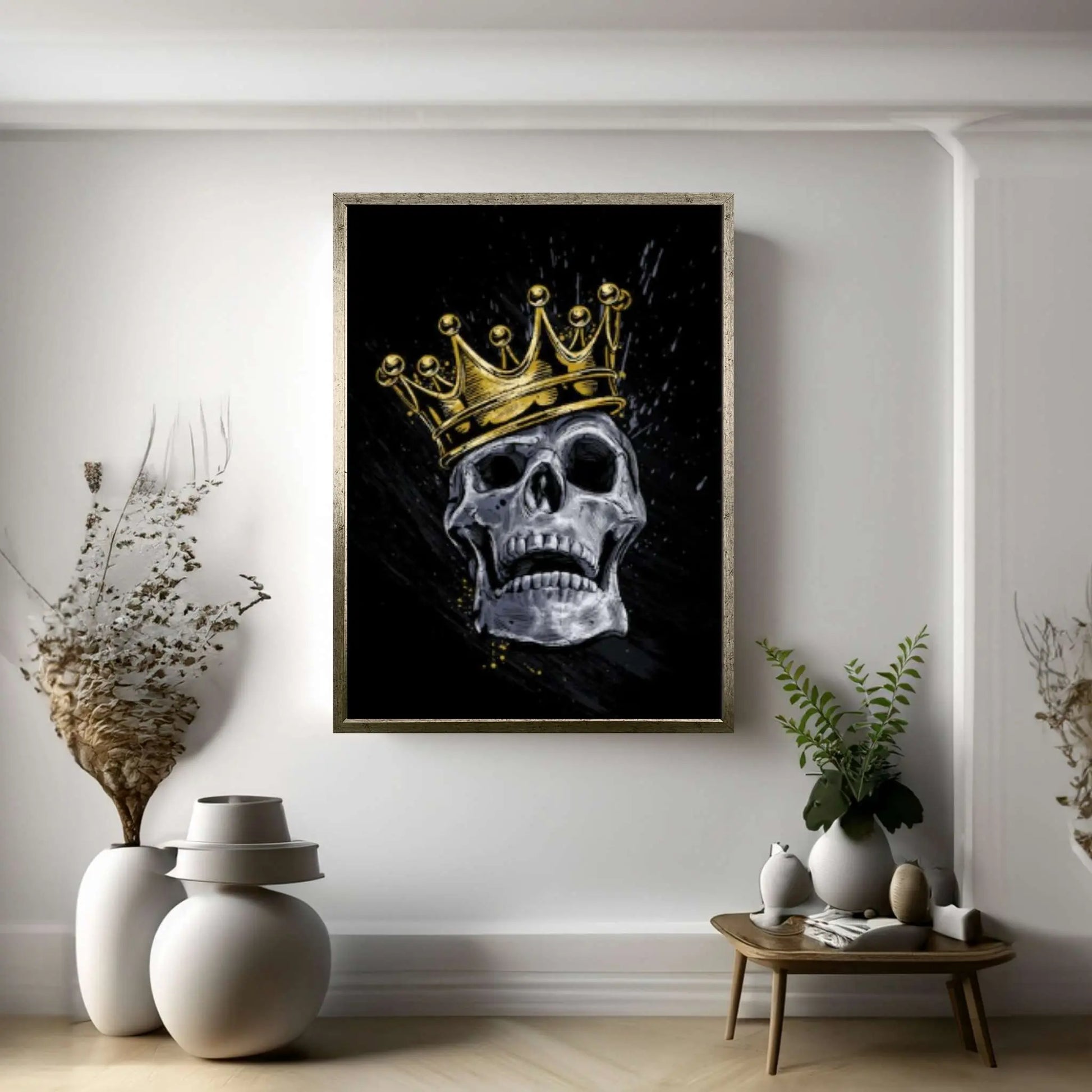 Skull King Canvas Print, Skull Canvas Art Print Home Decor, Boho Skull Canvas Wall Art Gift, Gothic Floral Sugar Skull Canvas Art - Y Canvas