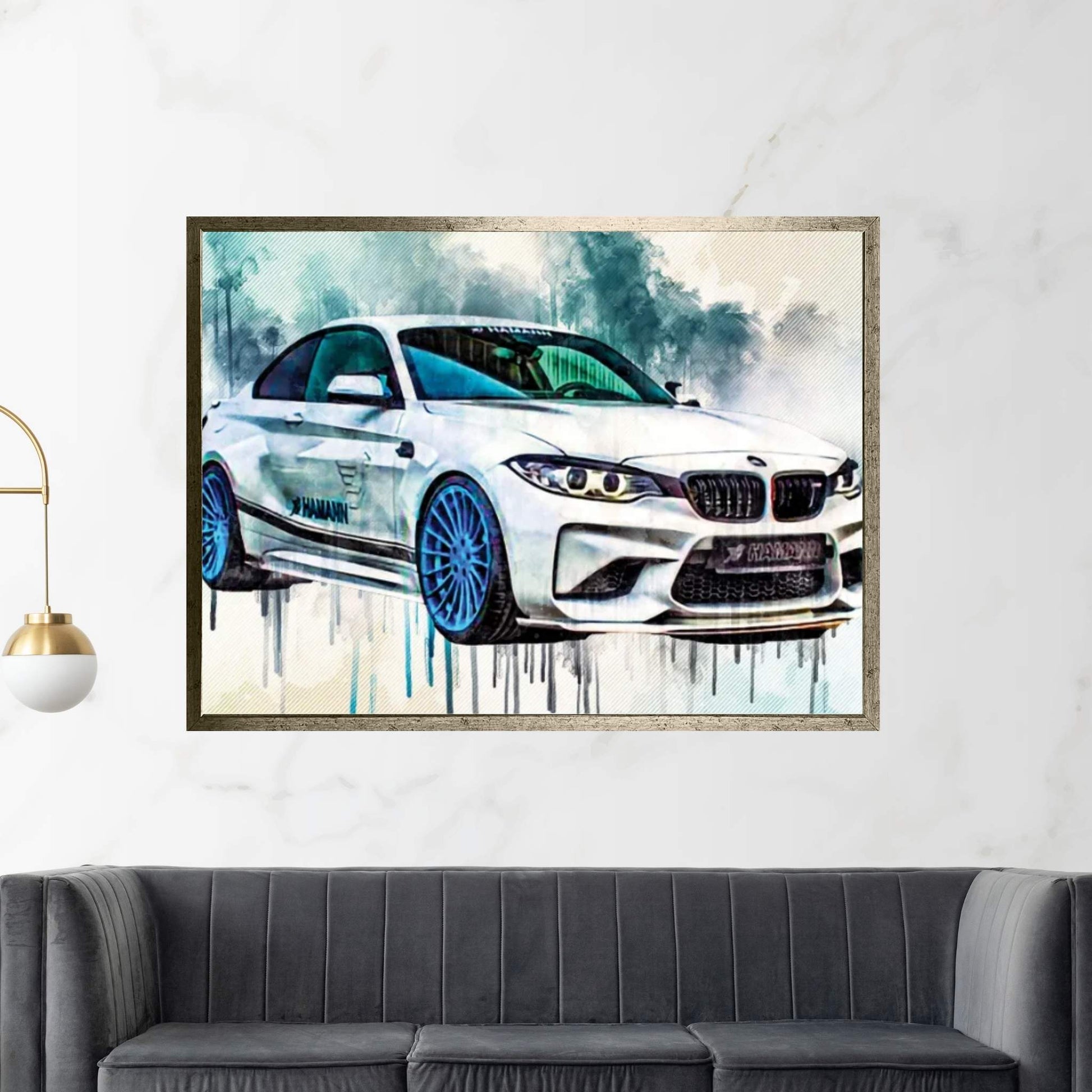 Bmw M2 Hamann 2018 White Sports Tuning M2 Blue Wheels Front View Exterior Canvas Wall Art - Y Canvas