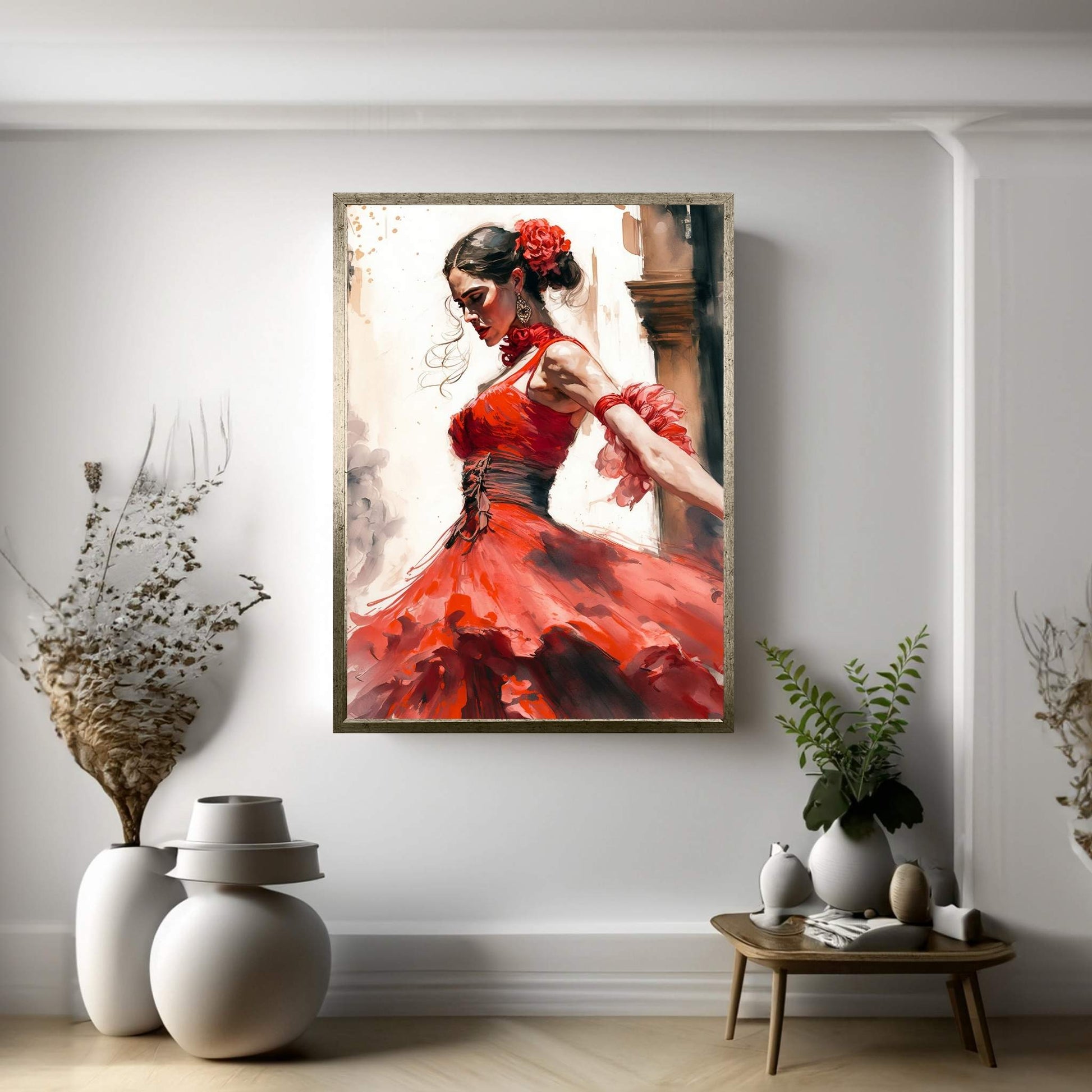 Ballerina Dancer Woman in Red Dress Canvas Art Wall Decor - Y Canvas