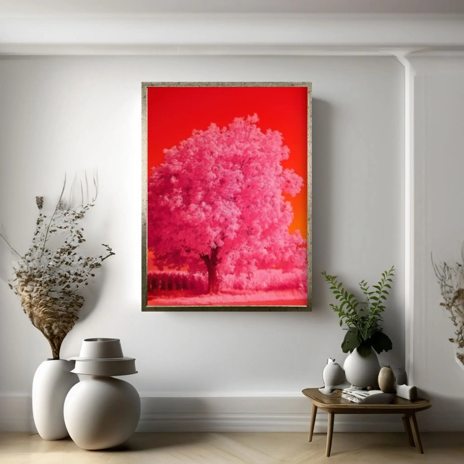 Pink Tree Painting Print, View Wall Print, Landscape Wall Mural, Pink Tree Wall Art - Y Canvas