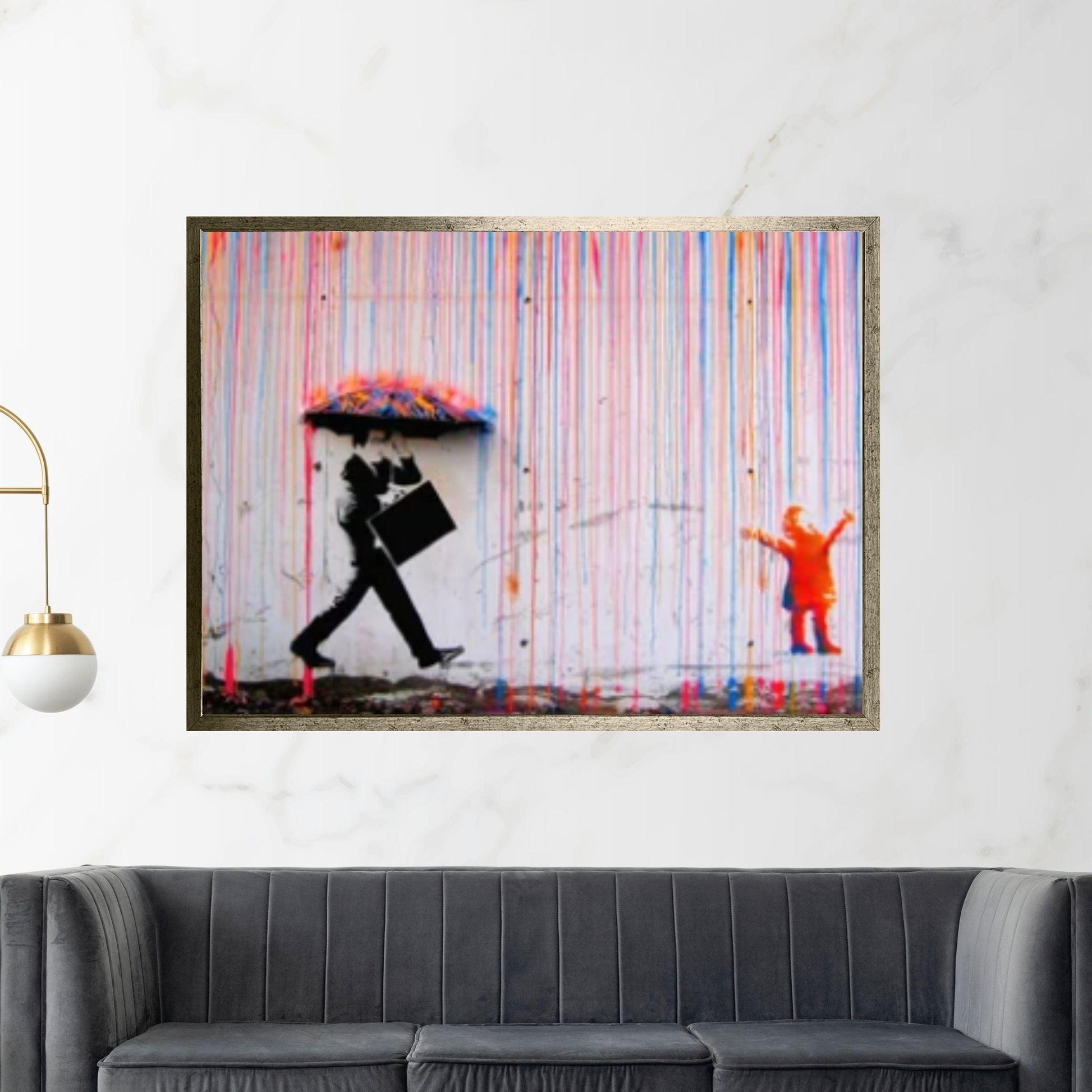 Banksy Rainbow Rain Canvas Wall Art Poster Print, Banksy Rainbow Rain, Coloured Rain Wall Art - Y Canvas