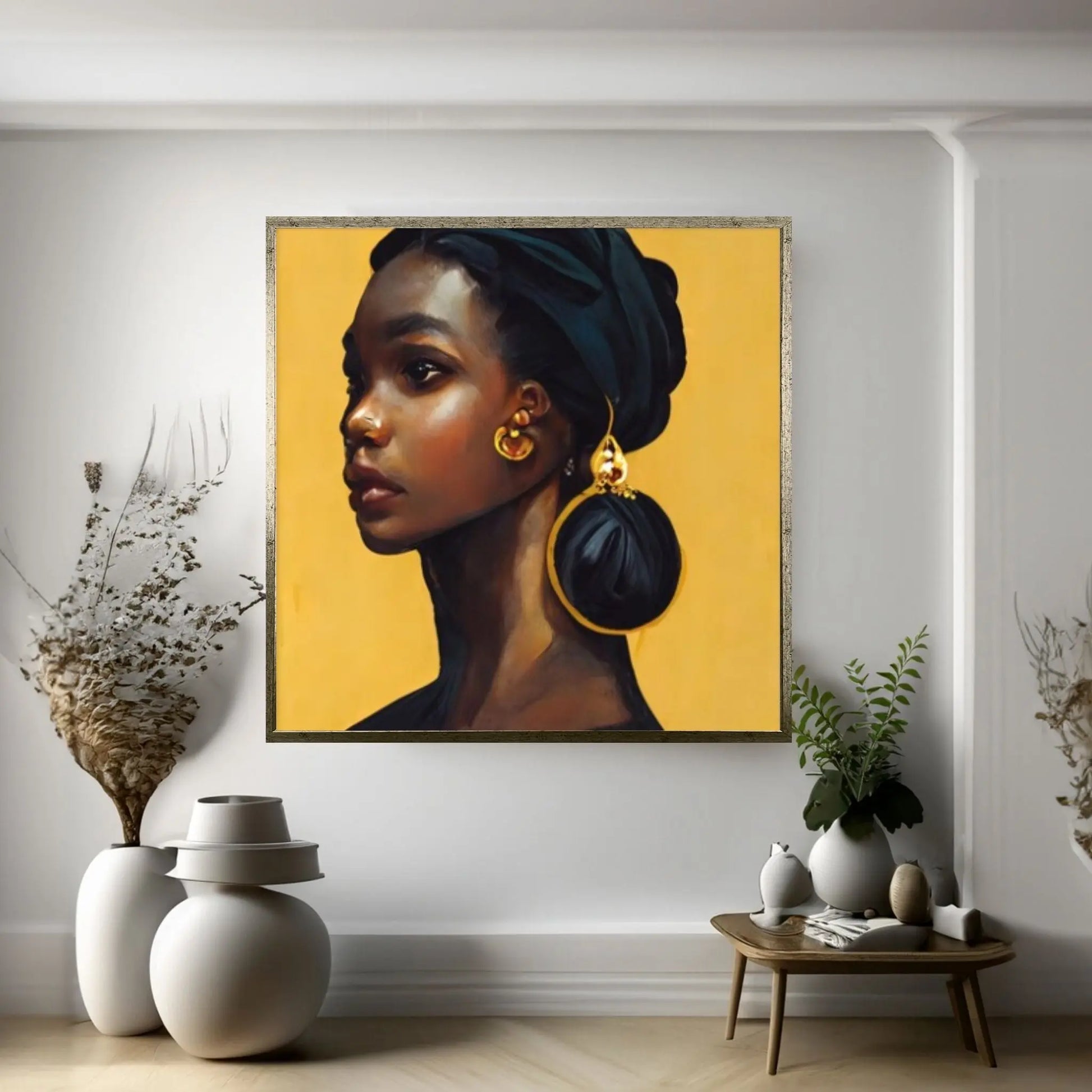 Black woman head flowers Canvas wall art,Black art, Black girl print, flower woman painting, Girl Flowers Poster - Y Canvas