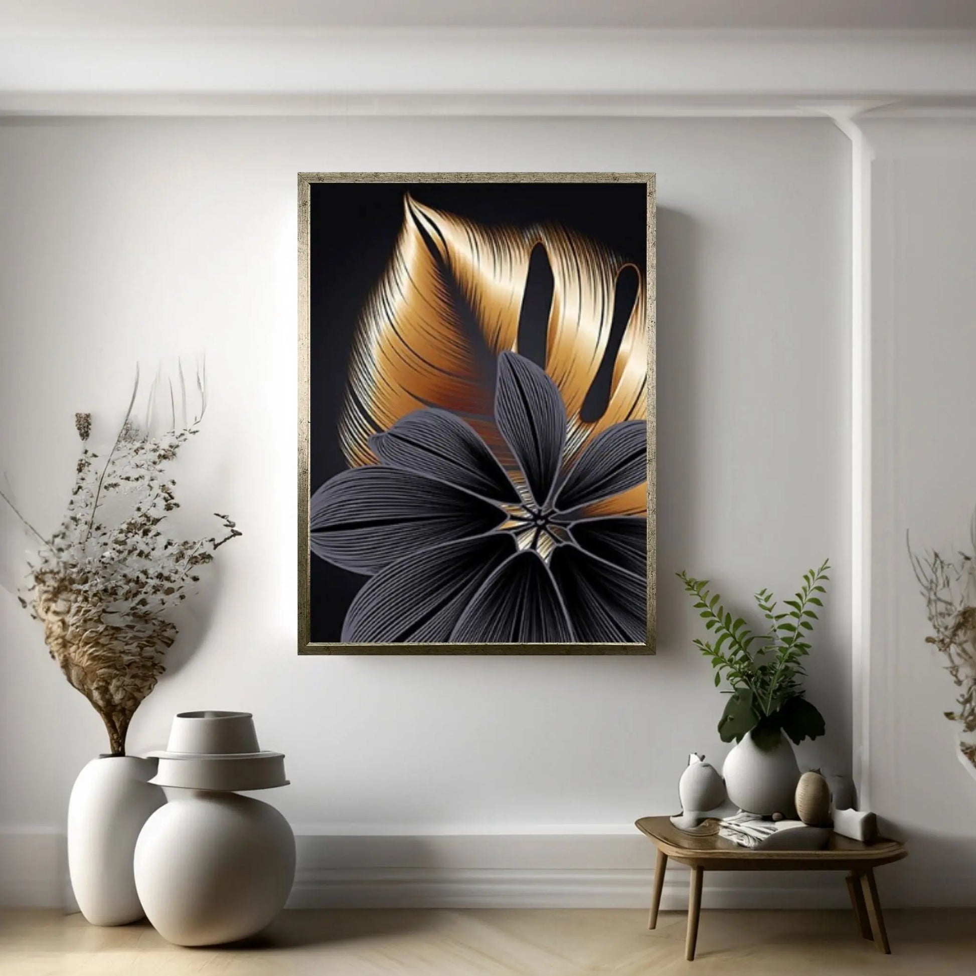 Art Painting Nordic Living Room Decoration Canvas Wall Art Picture Black Golden Plant Leaf Canvas Poster Print - Y Canvas