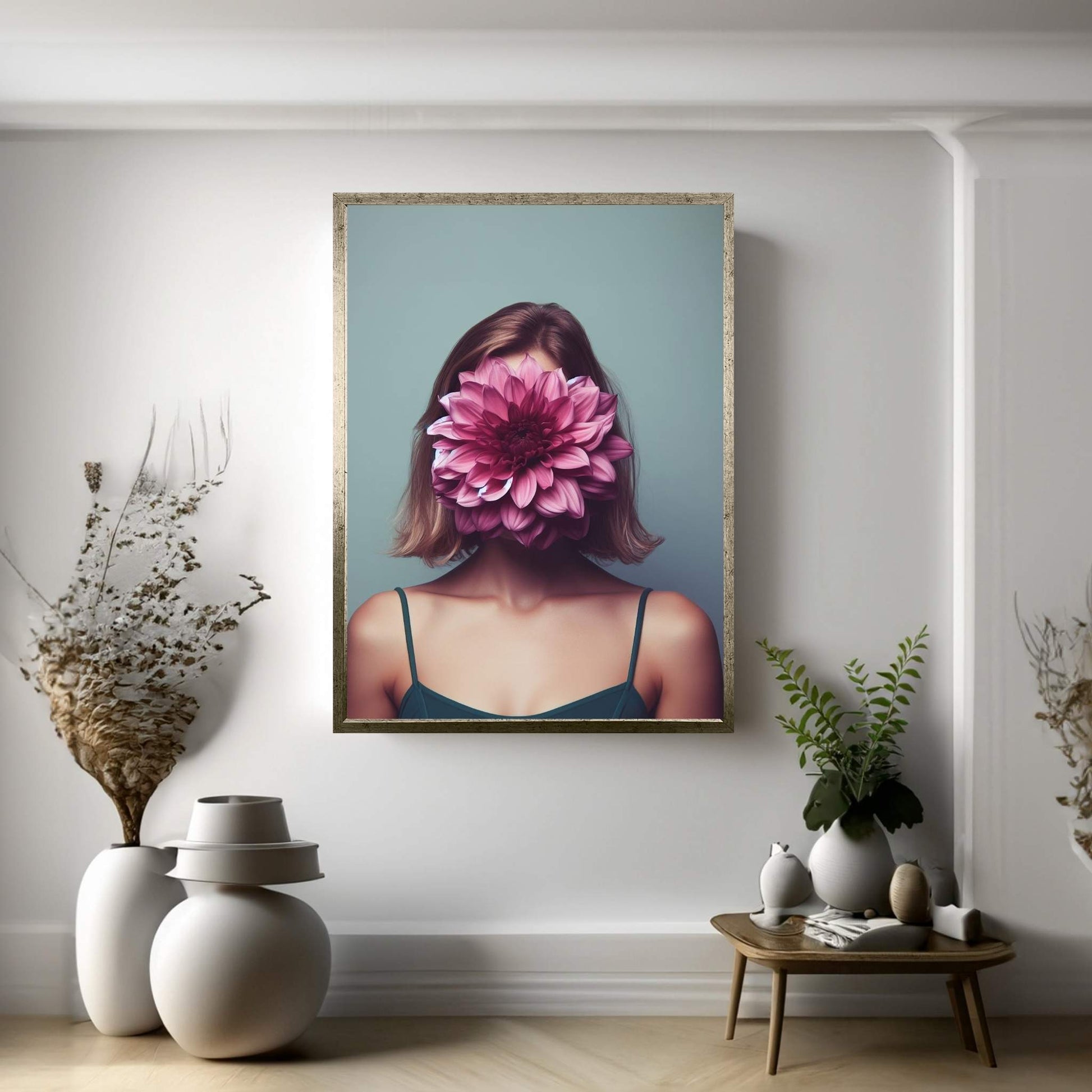 Woman Portrait Flower Head Canvas Wall Art - Y Canvas