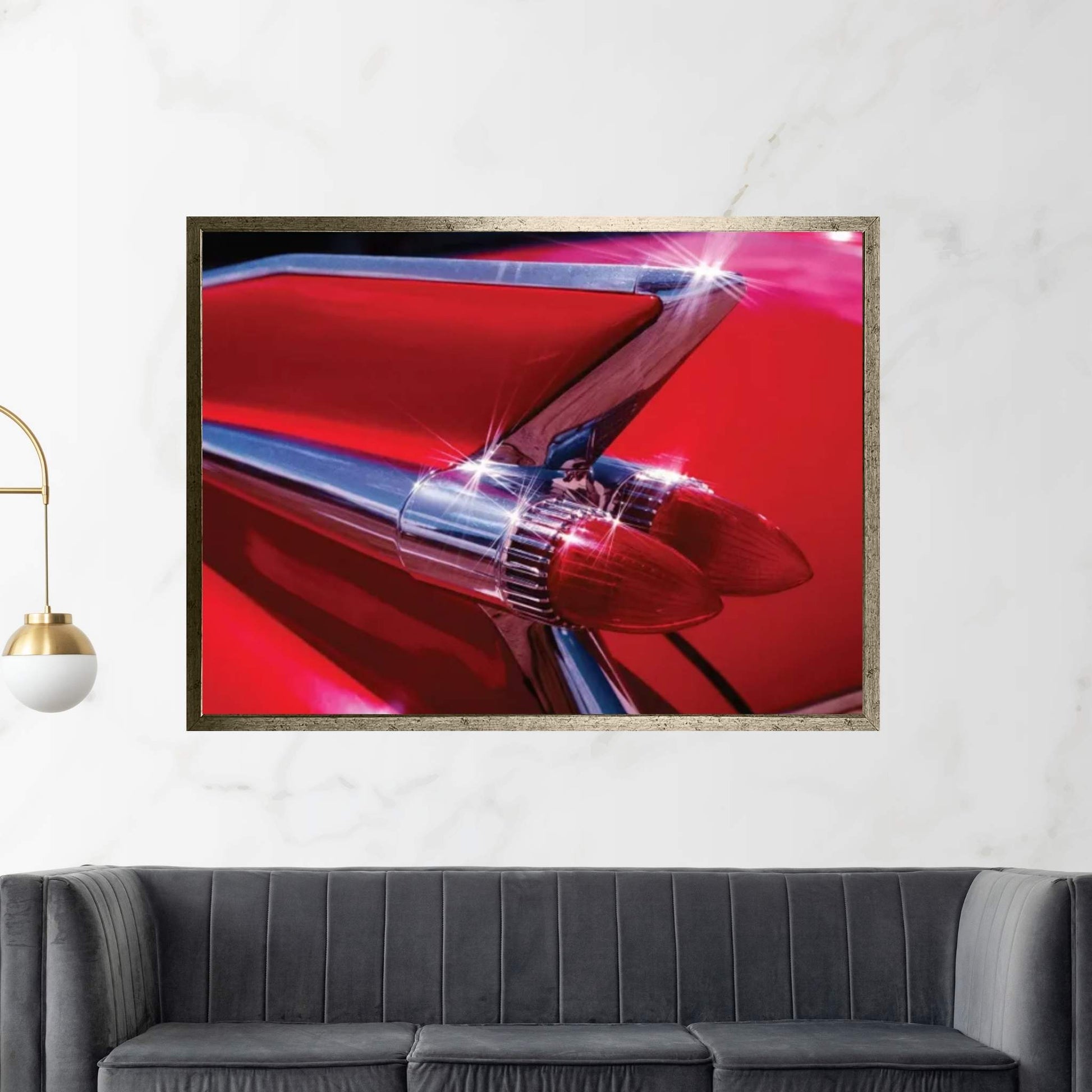 1950s Red Cadillac Car Fender Tail Fins Classic Antique Automobile Canvas Wall Art - Y Canvas