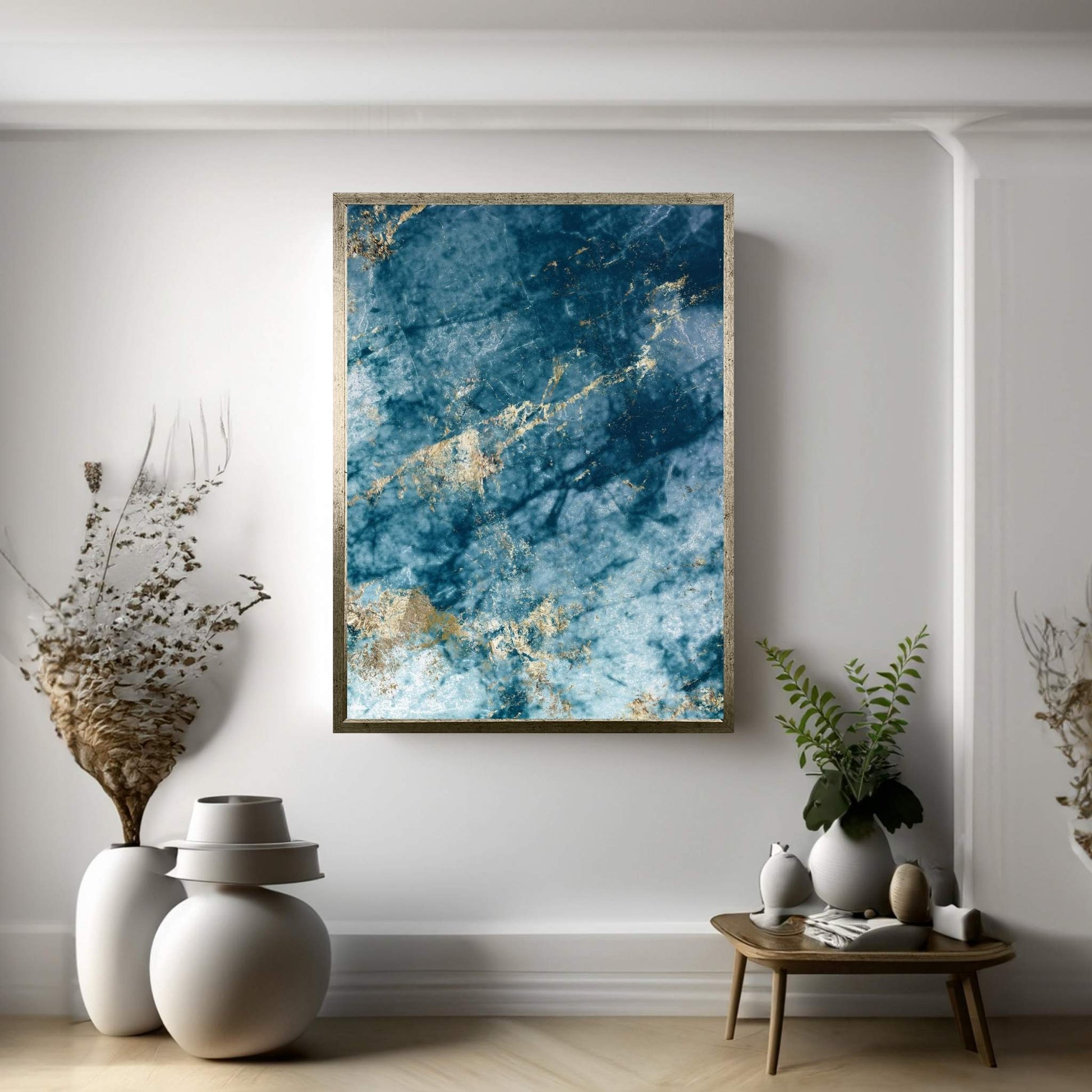 Abstract Blue White Gold Marble Canvas Wall Art Home Decor - Y Canvas