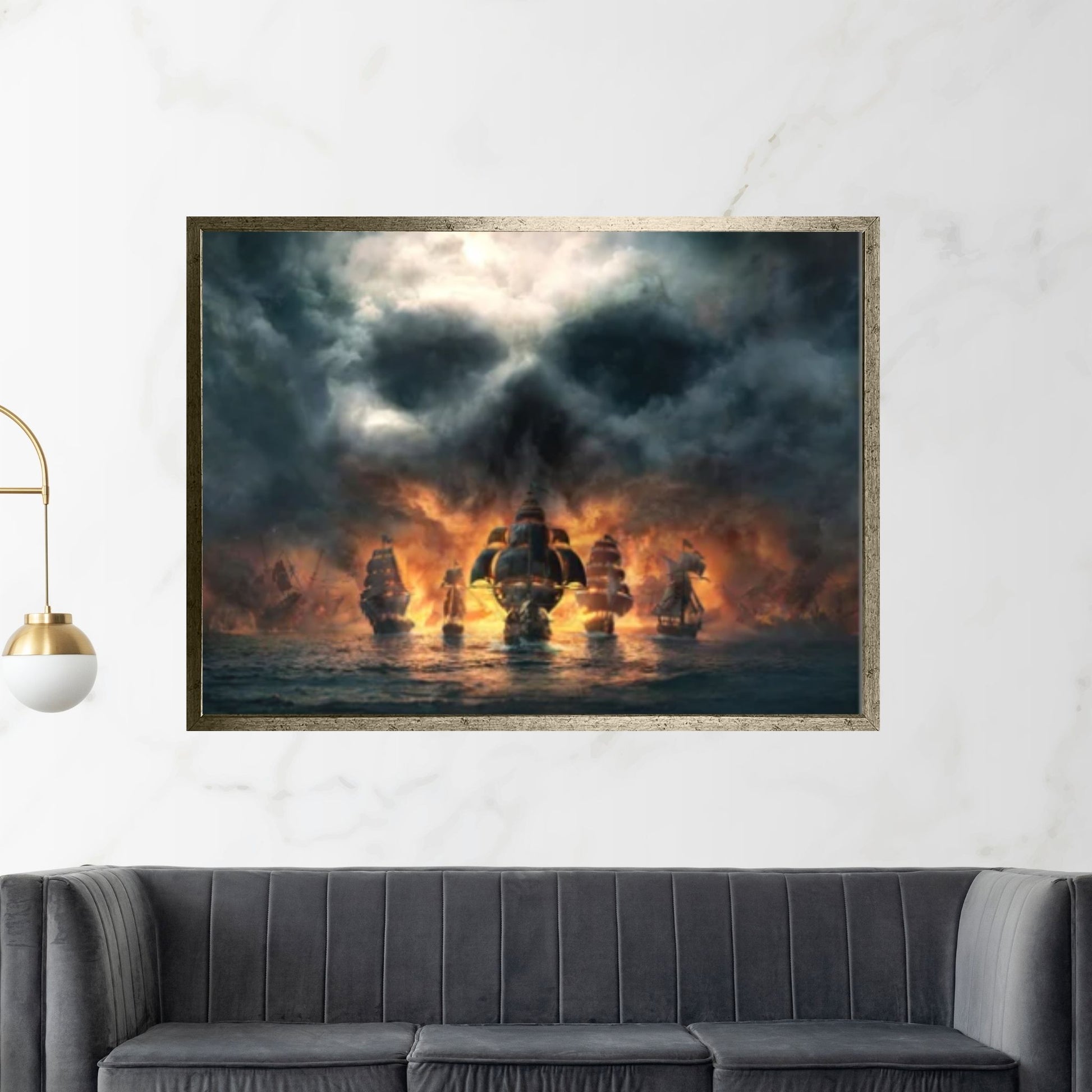 Large Dark Sea Pirates Ship Canvas Wall Art, Pirates Canvas Wall Print, Corsair on Sea Wall Hangings - Y Canvas