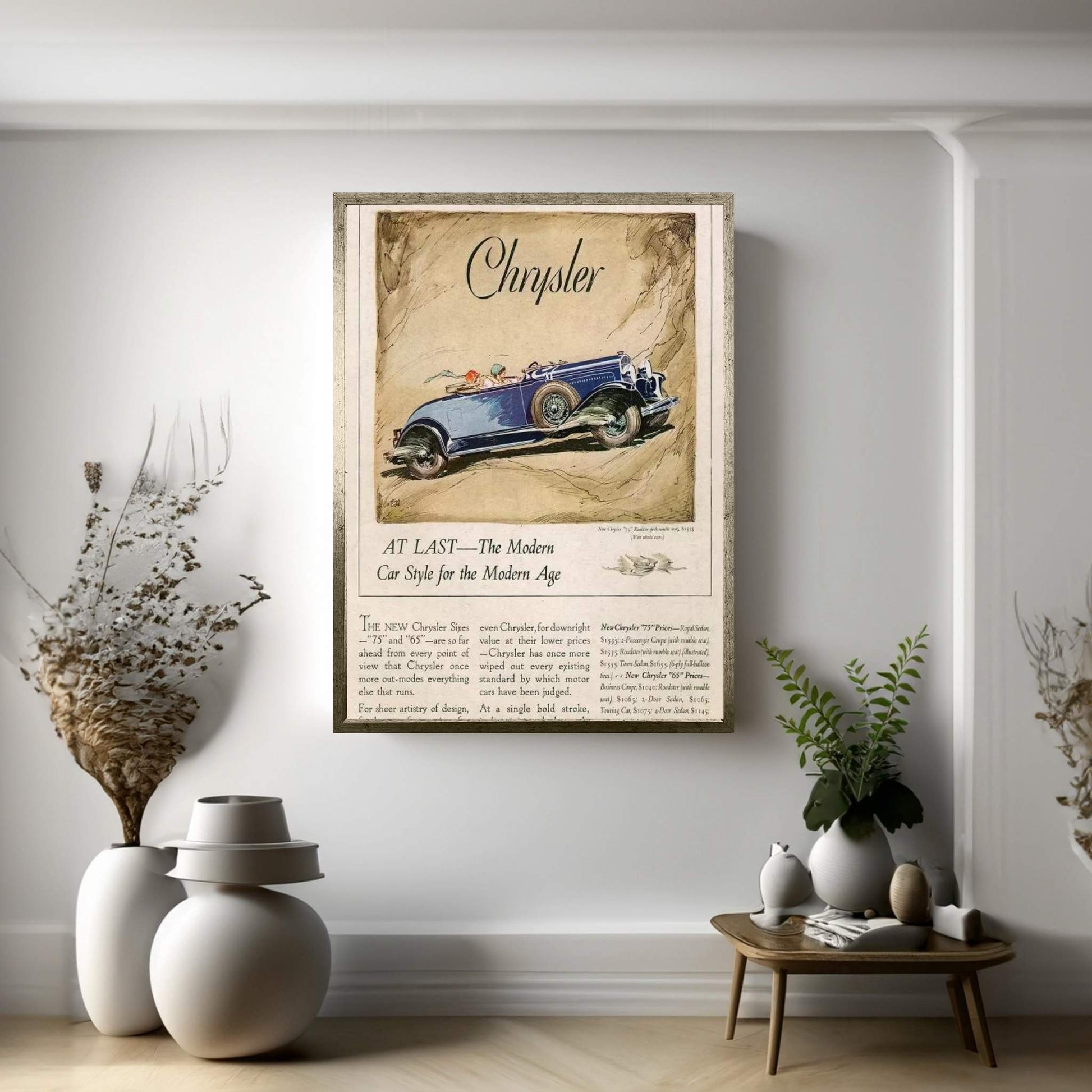 1928 Chrysler Magazine Advert Canvas Wall Art - Y Canvas