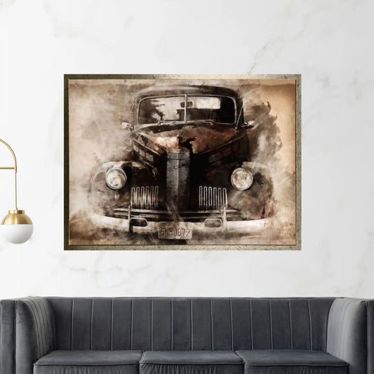 Black Classic Car Drawing Effect Canvas Art, Luxury Cars with Drawing Effect, Nostalgic Car Wall Decor - Y Canvas