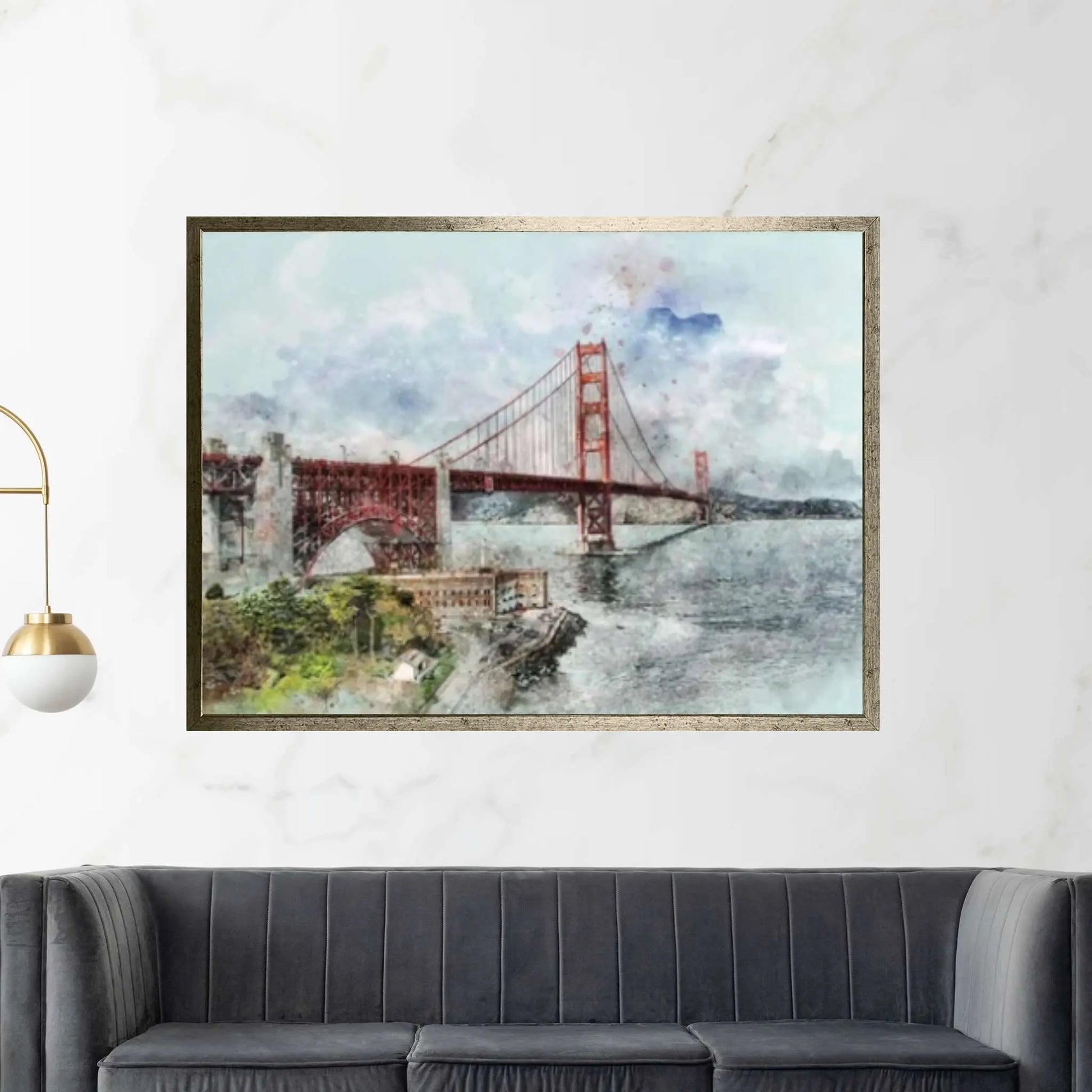 Wonderful Golden Gate Bridge Drawing Effect Canvas Painting Decor, Sea and Bridge Views Poster, San Francisco City - Y Canvas