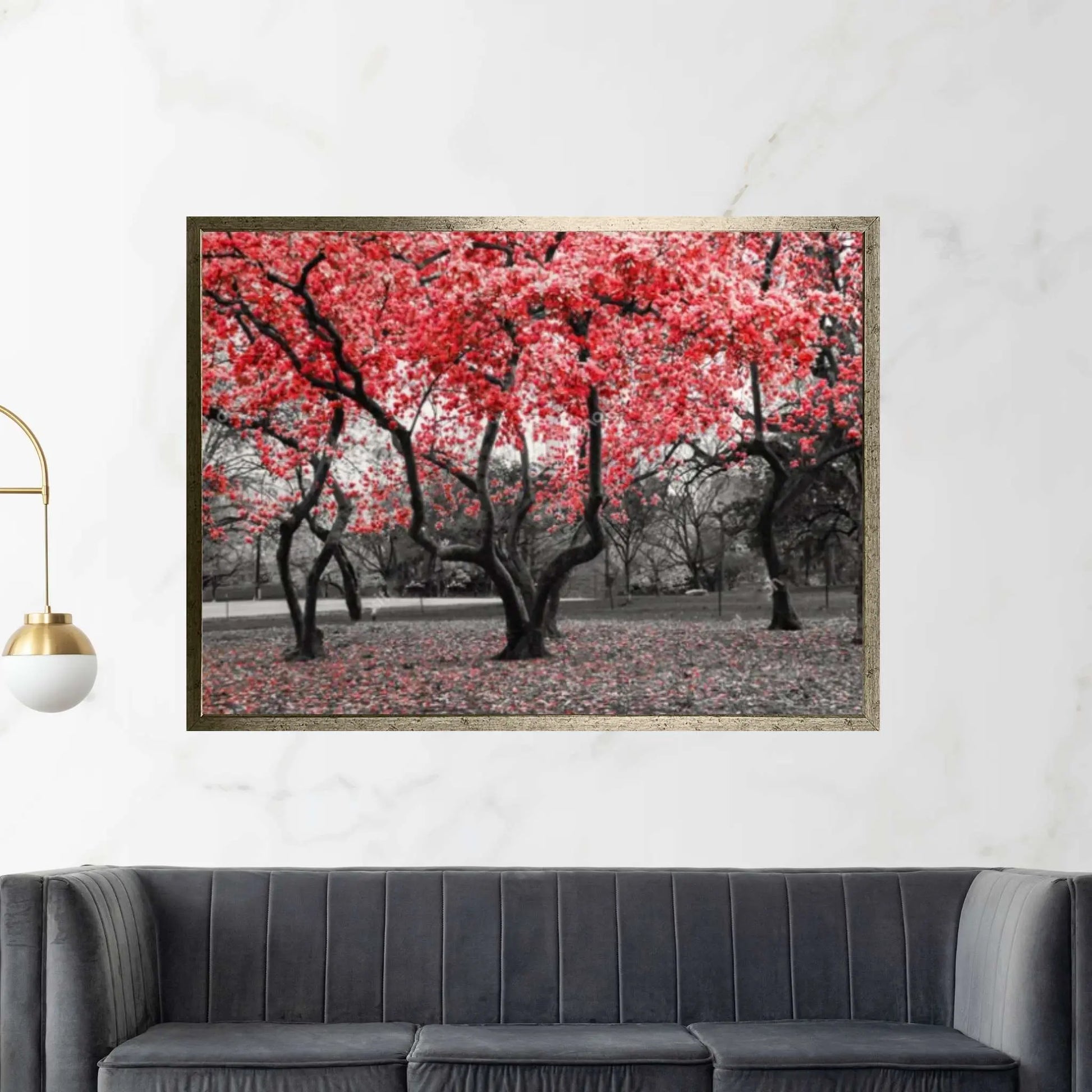 Landscape Contrast Tree Scenery Red Tree Wall Art - Y Canvas