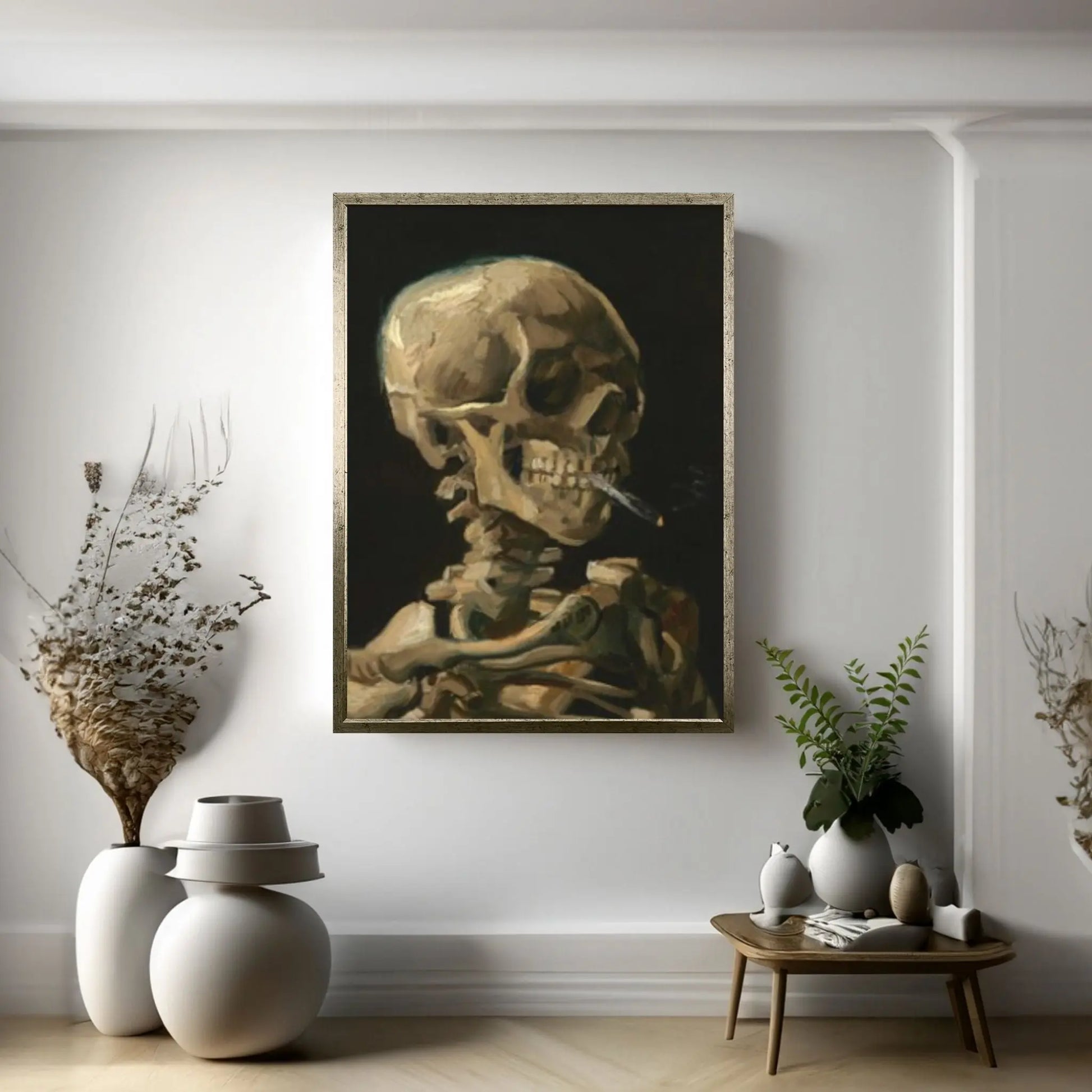 Vincent van Gogh : Skull of a Skeleton with Burning Cigarette Canvas Wall Art Print Poster - Y Canvas