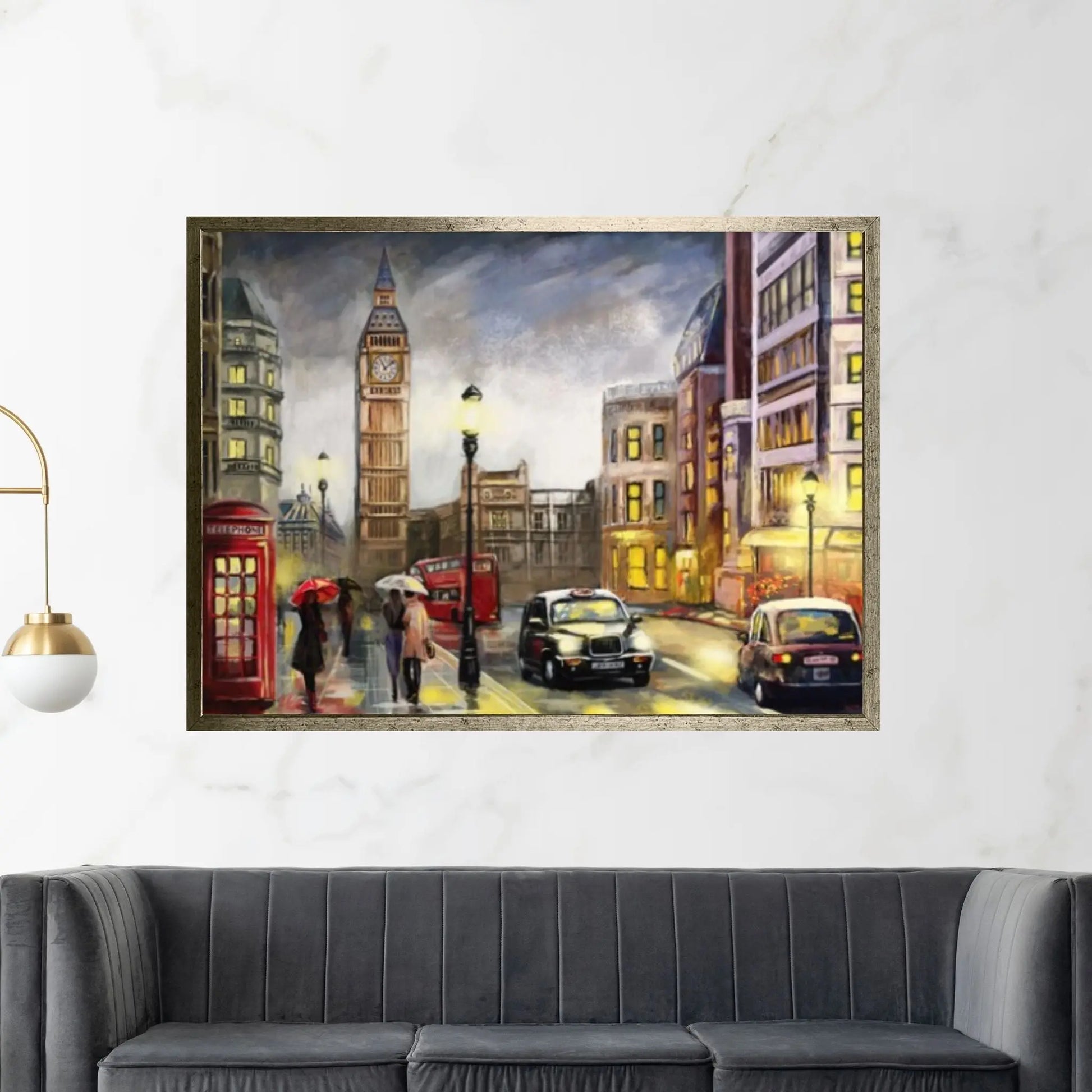 Romantic England London Couple Red Umbrella Canvas Wall Art, London Oil Effect Canvas Art - Y Canvas