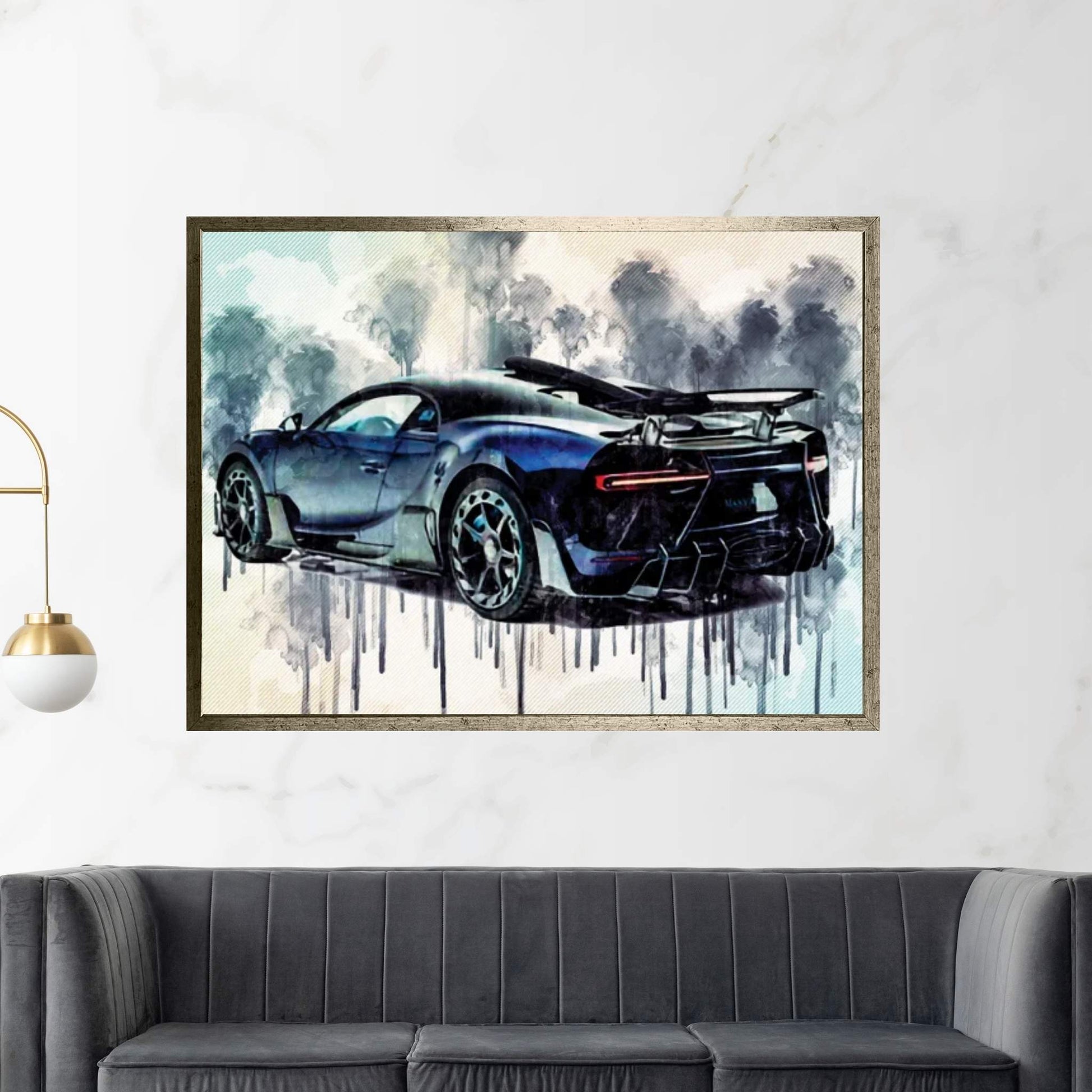 Bugatti Chiron Centuria Mansory Rear View Blue Hypercar Canvas Wall Art - Y Canvas