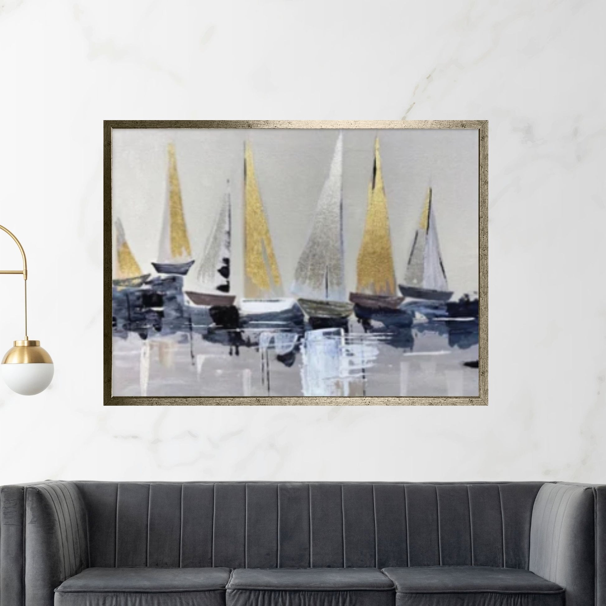 Original Sailboats Gather in The Harbor Landscape To Canvas Wall Art ,Nautical oil painting art on Canvas, Large Sailboat abstract painting - Y Canvas